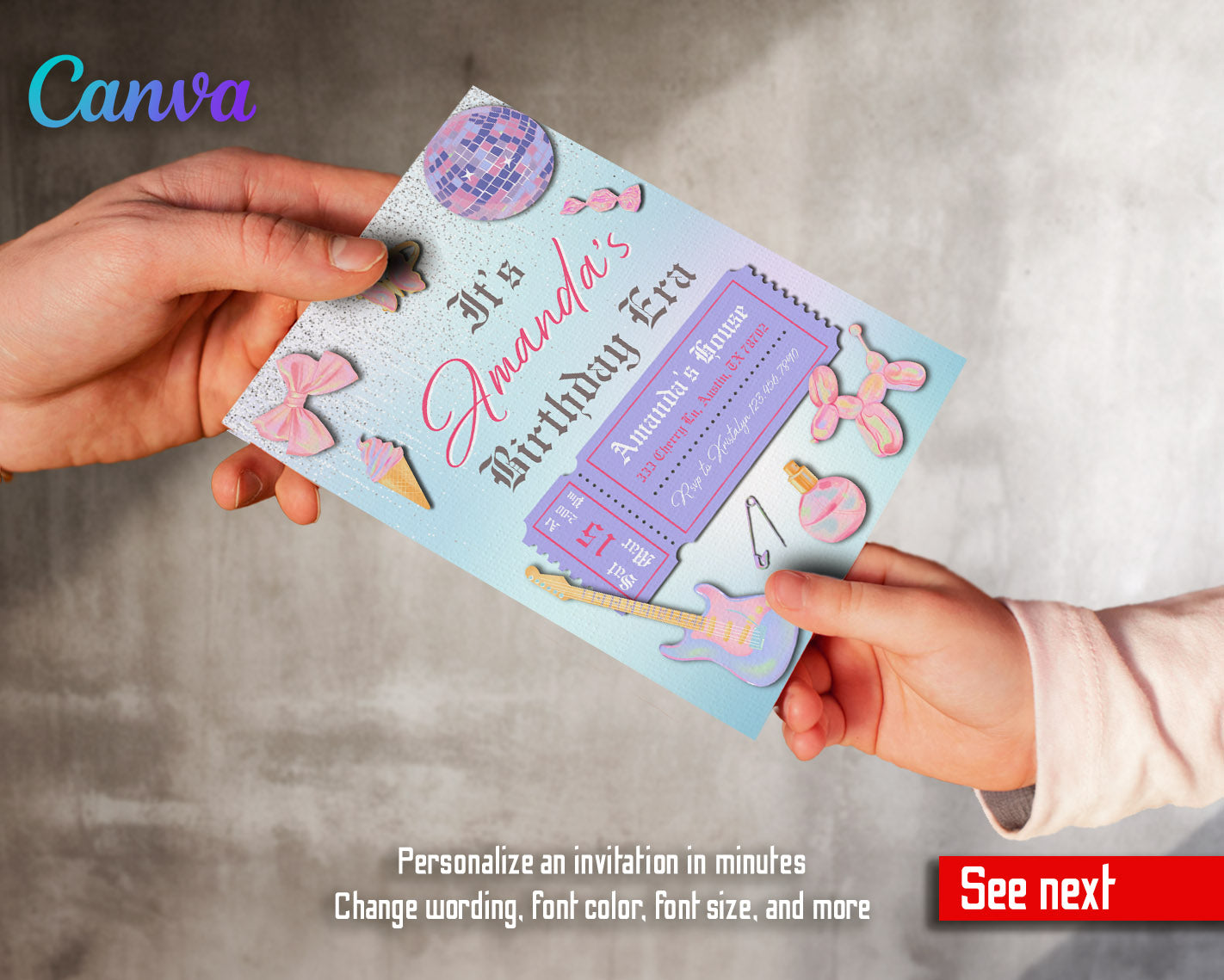 Taylor Swift Eras Tour customizable invitation template | Share or Print | girl | DN571