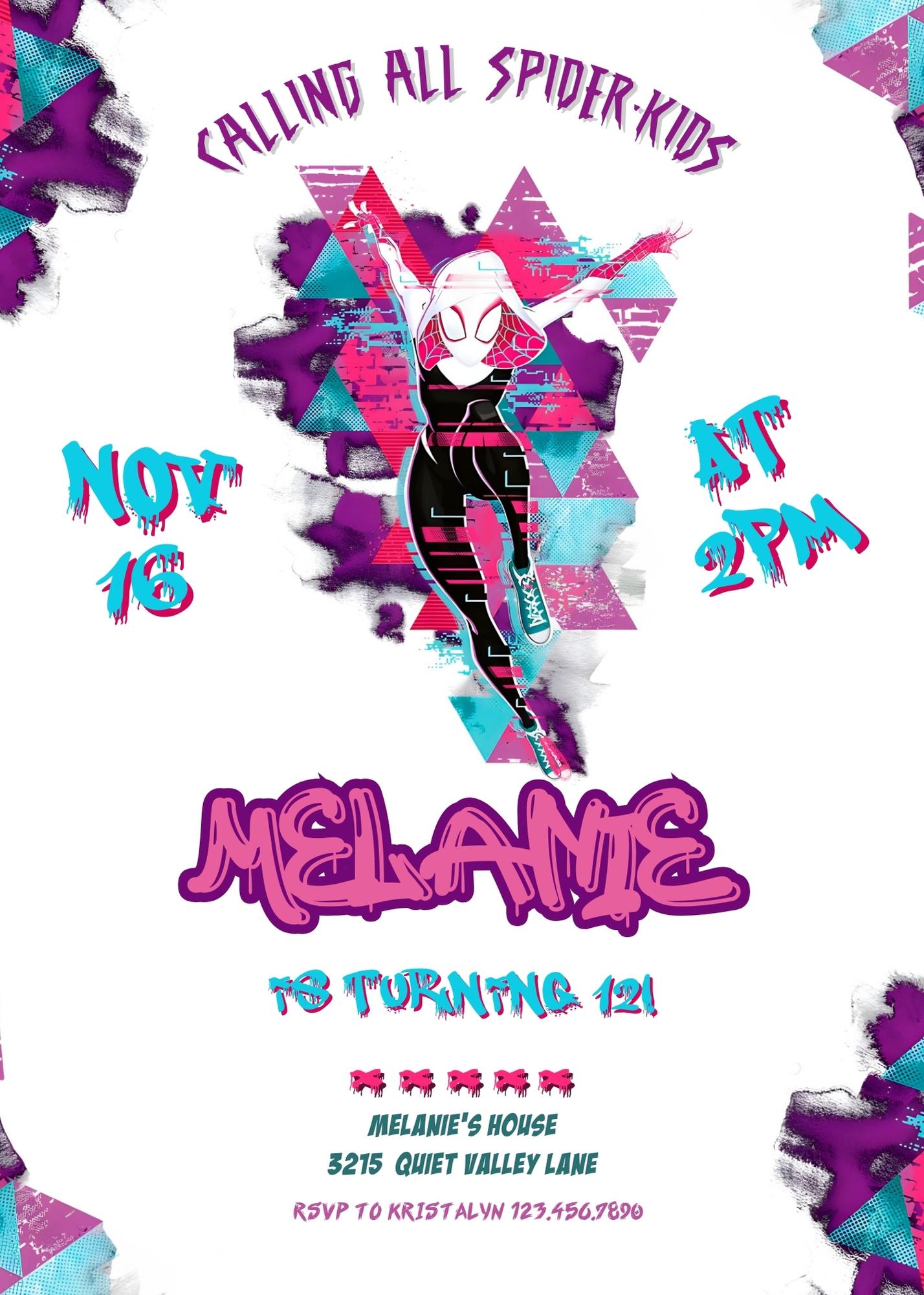 Spider Gwen Ghost Spidey customizable invitation template | Share or Print | girl | RD080