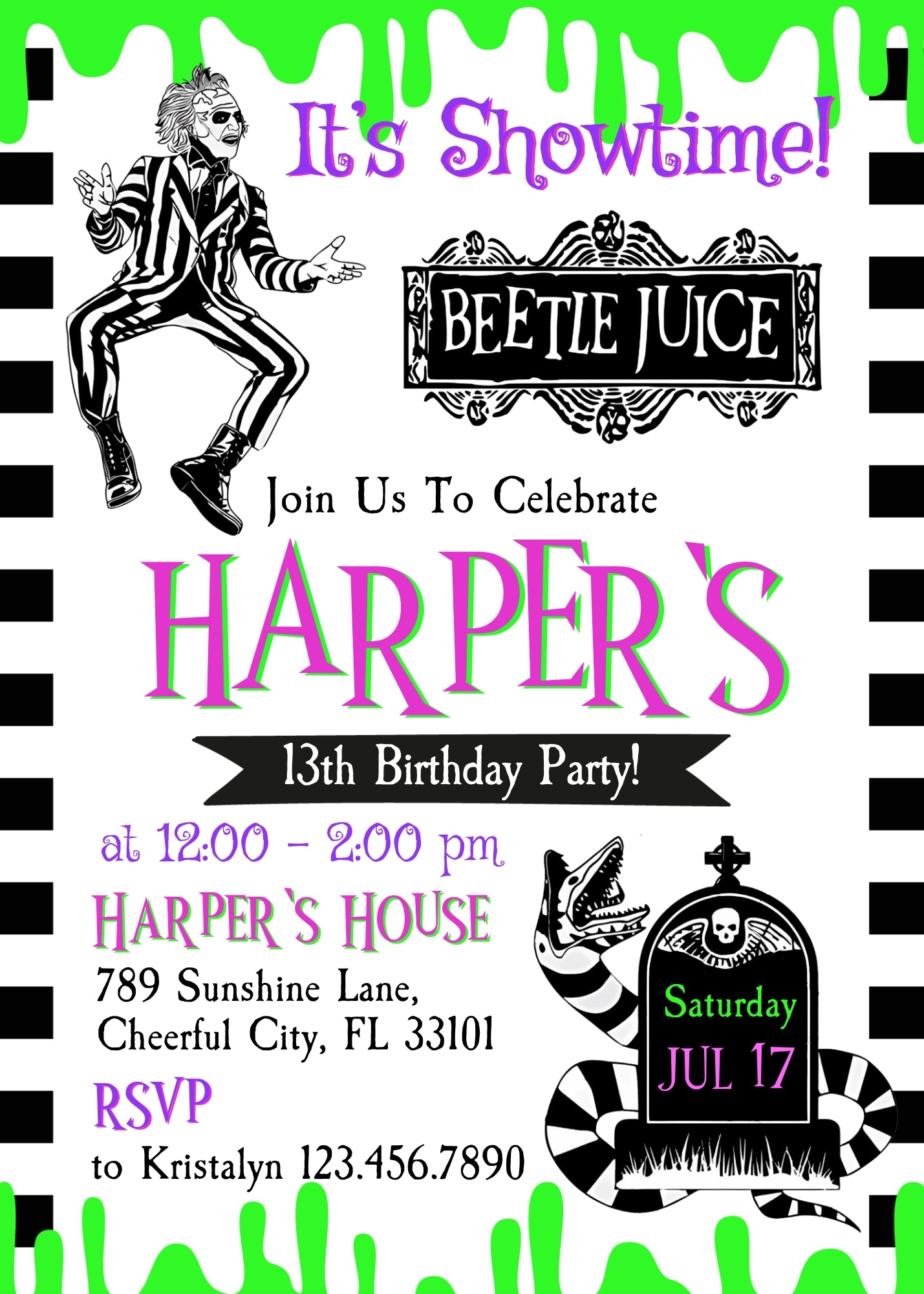 Beetlejuice Halloween customizable invitation template | Share or Print | | IK252