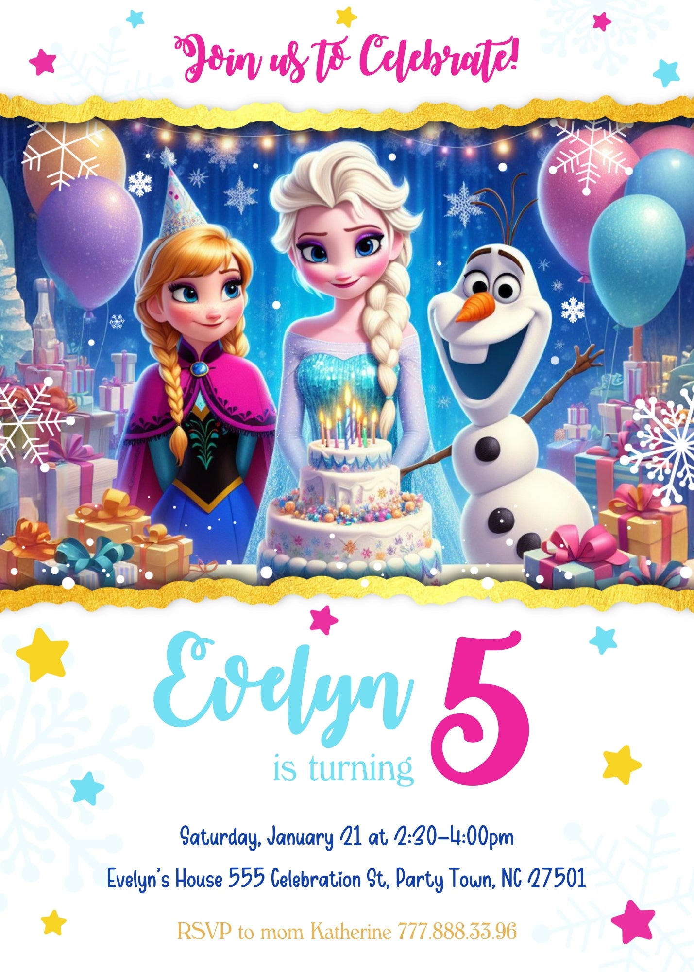 Frozen Elsa customizable invitation template | Share or Print | girl | TD239