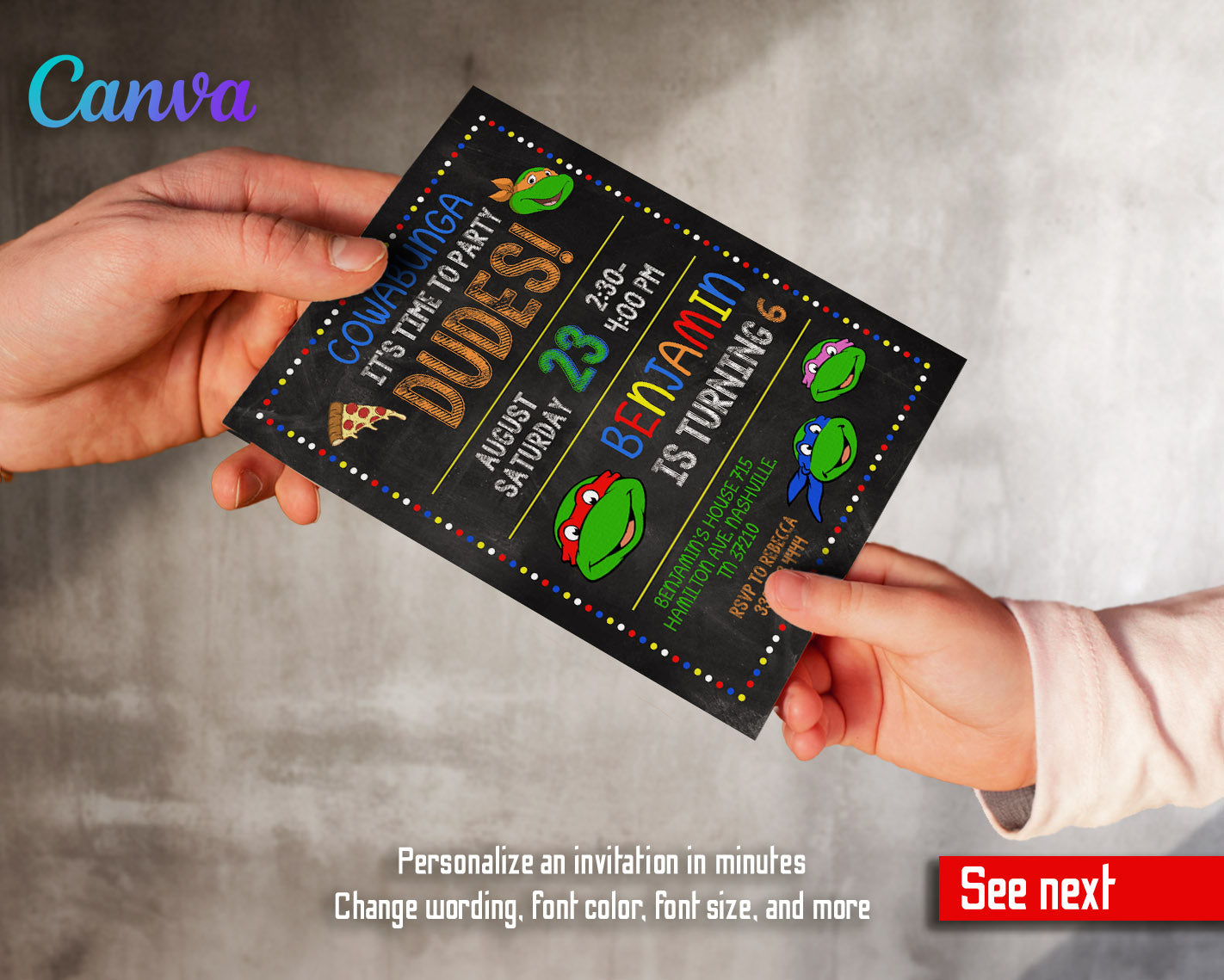 Teenage Mutant Ninja Turtles customizable invitation template | Share or Print | boy | HZ598