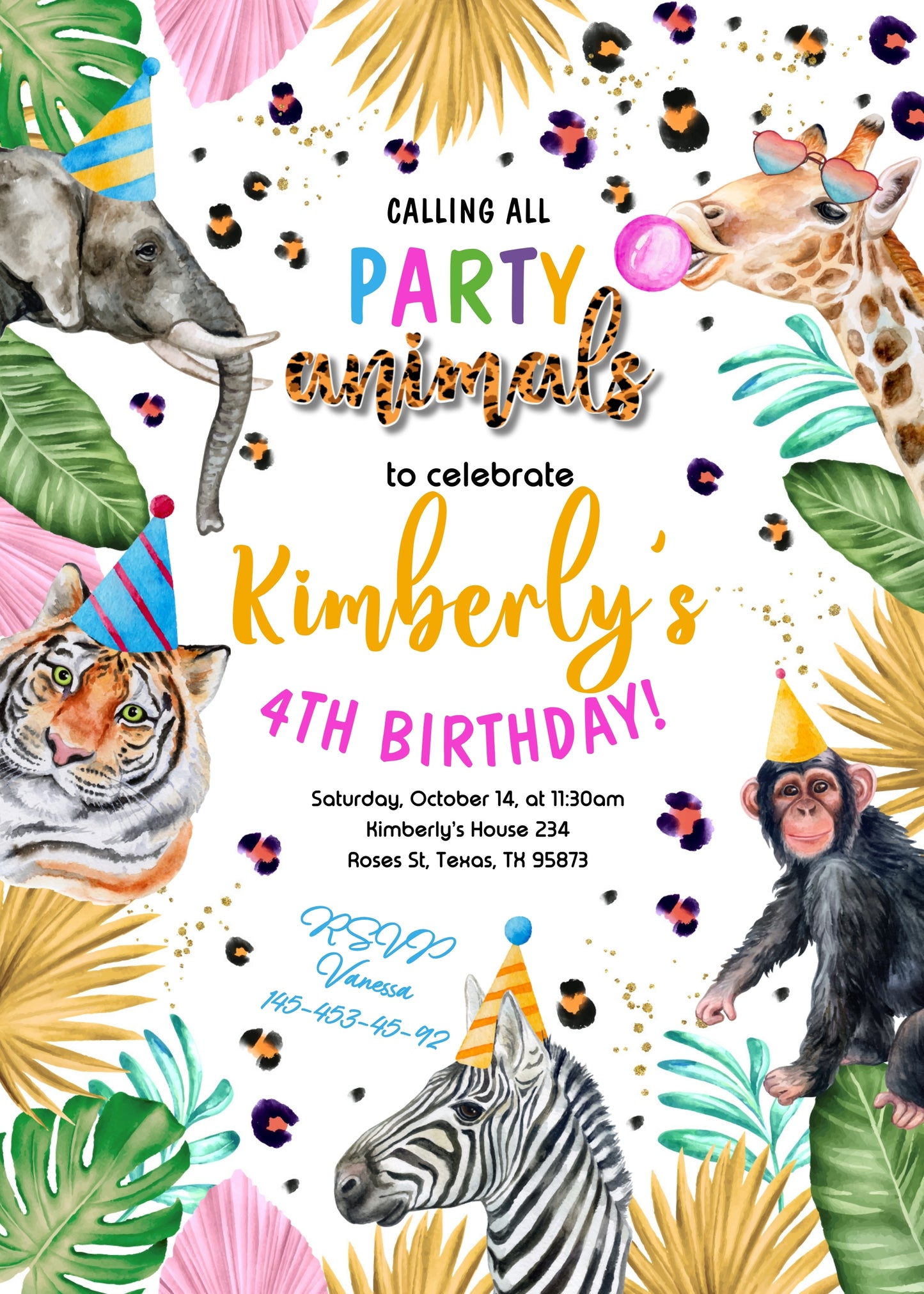 Animals Zoo Safari customizable invitation template | Share or Print | | JF343