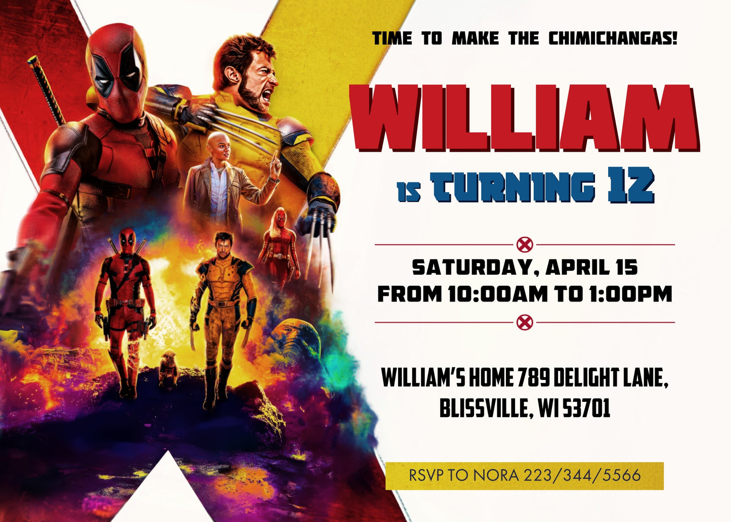 Deadpool Wolverine Marvel customizable invitation template | Share or Print | boy | LI545