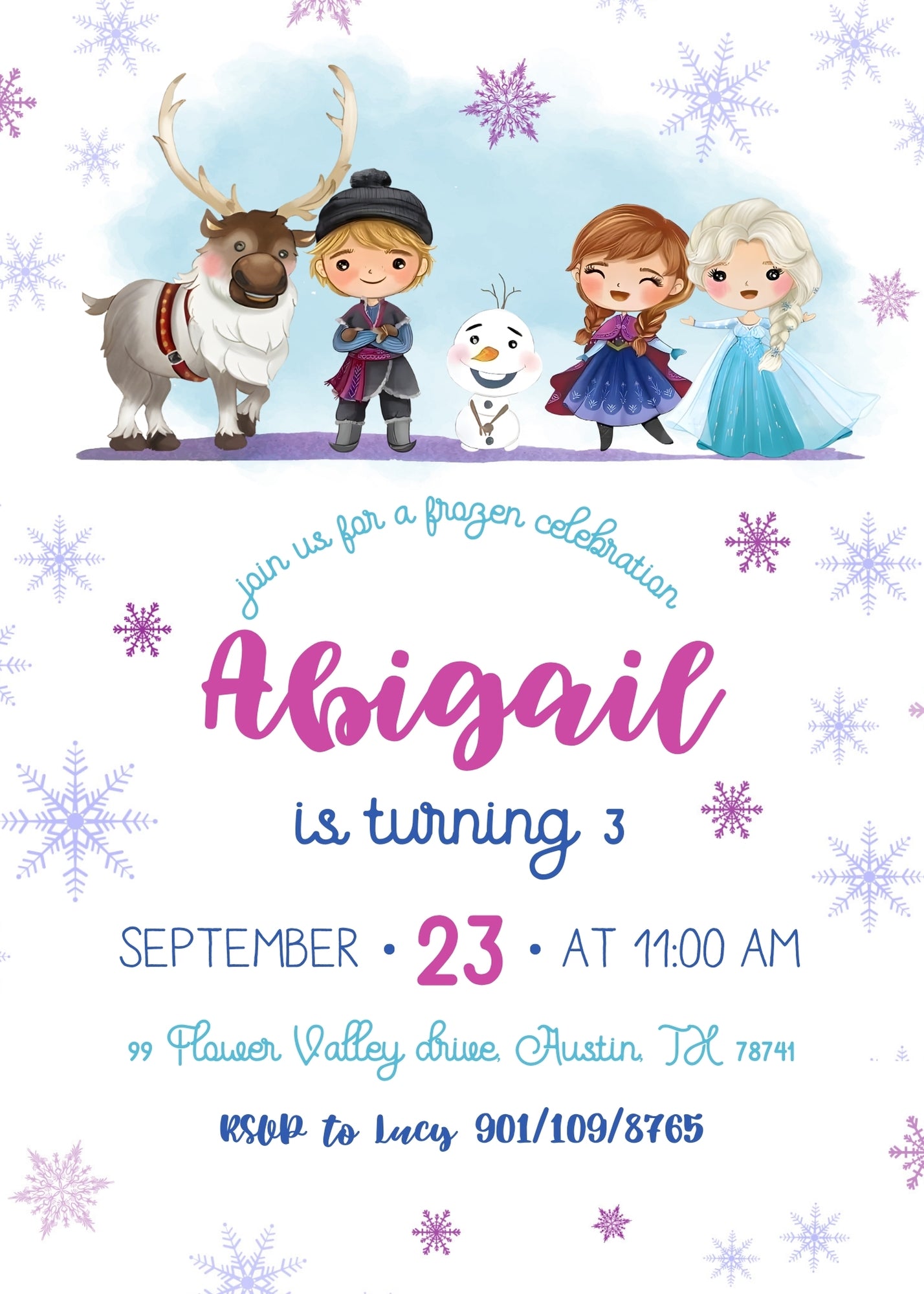 Frozen Elsa customizable invitation template | Share or Print | girl | FF371