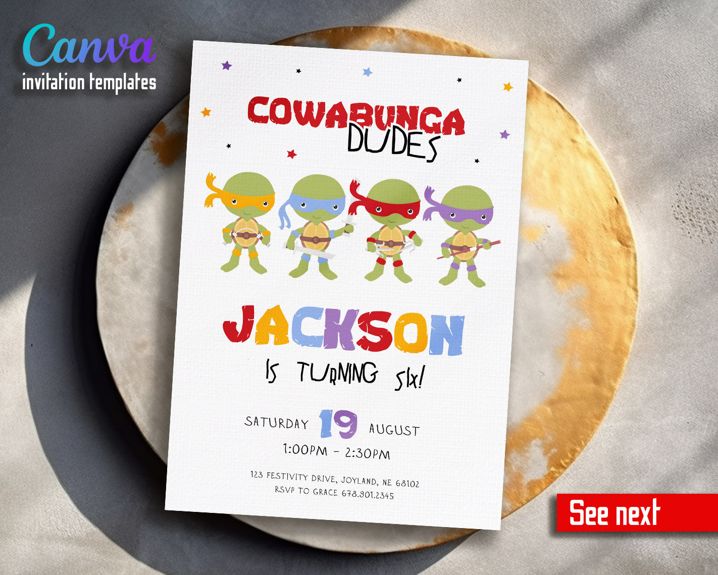 Teenage Mutant Ninja Turtles customizable invitation template | Share or Print | boy | XY624