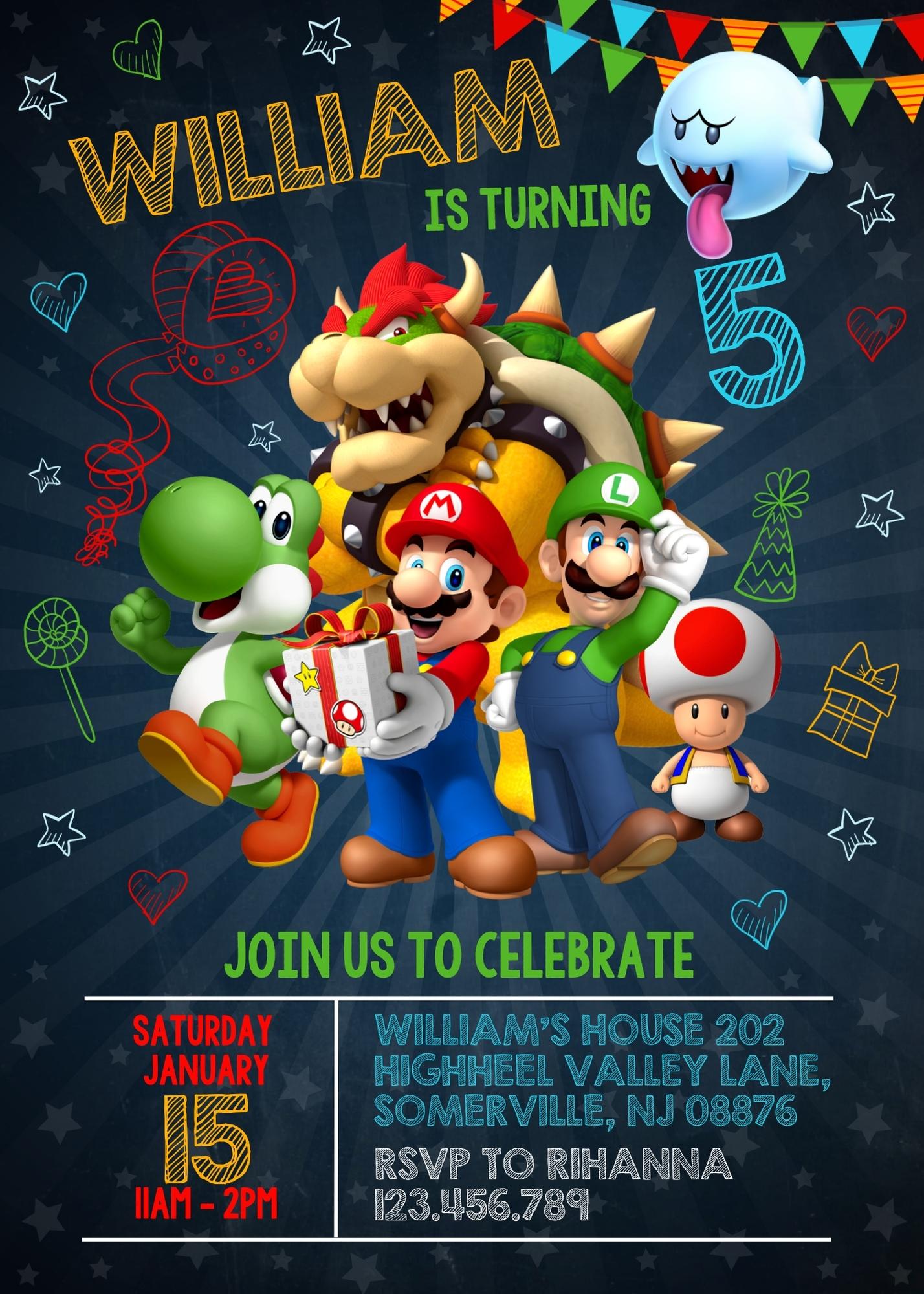 Super Mario Bros customizable invitation template | Share or Print | | WD739
