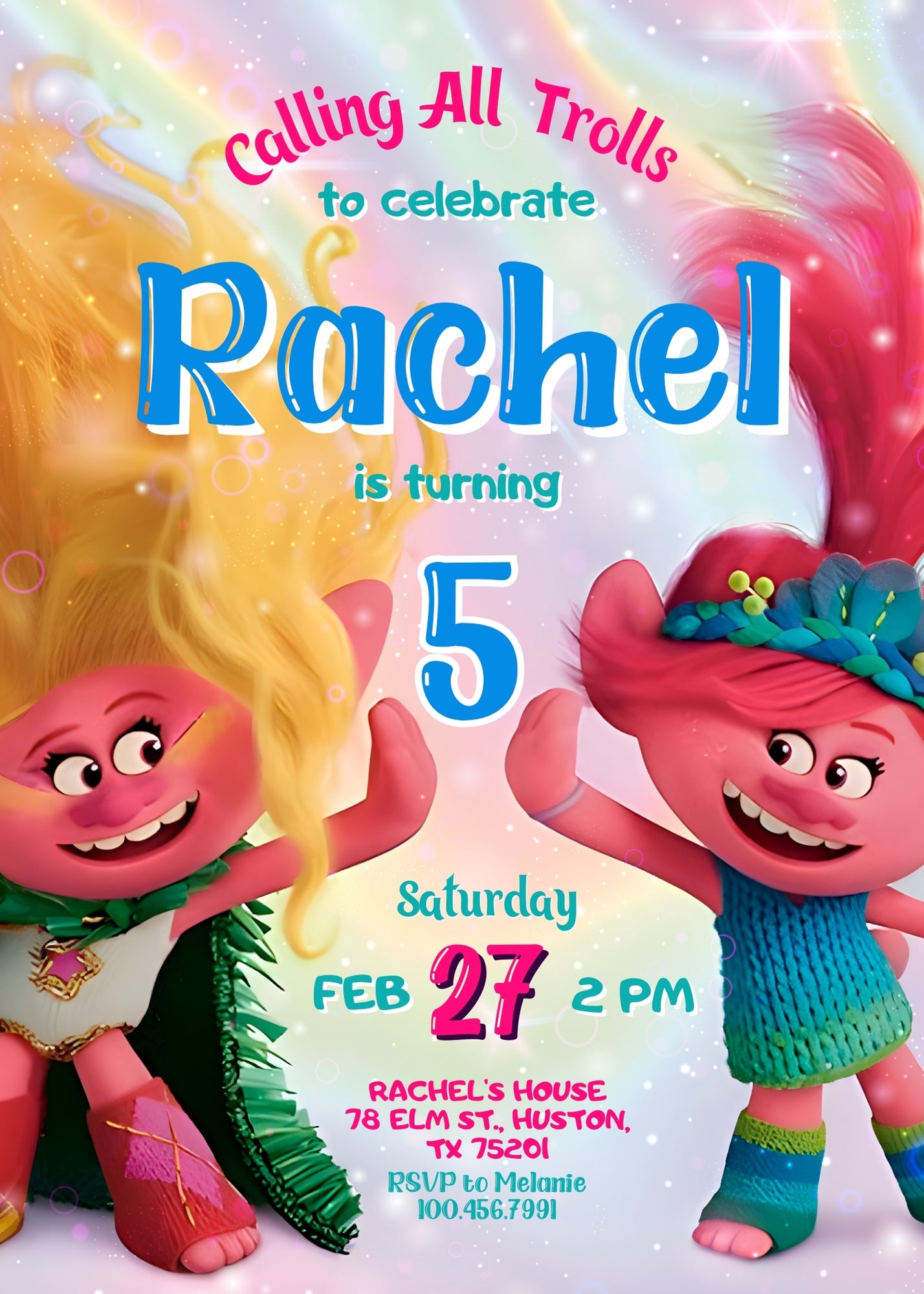 Trolls Poppy customizable invitation template | Share or Print | | BW619