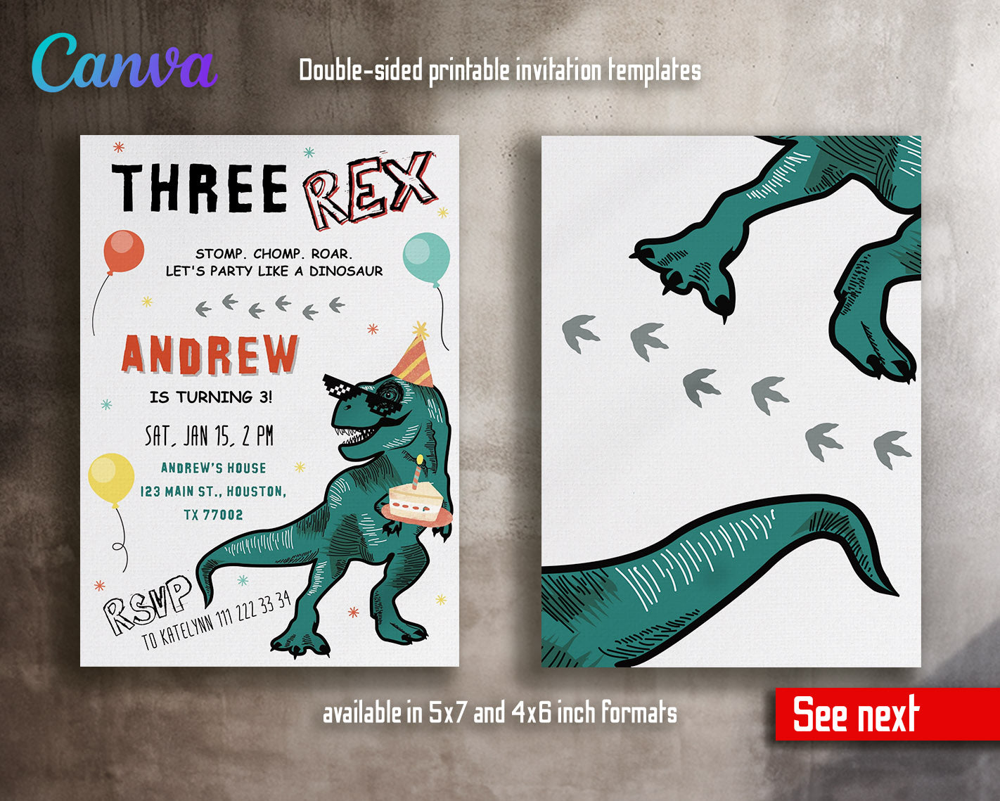 Dinosaur T-Rex customizable invitation template | Share or Print | | DW832