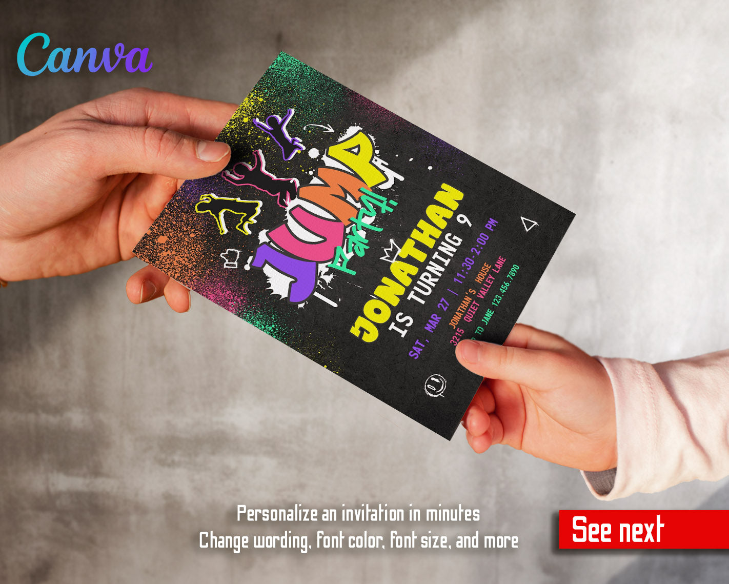 Trampoline Jump Party customizable invitation template | Share or Print | | VI674