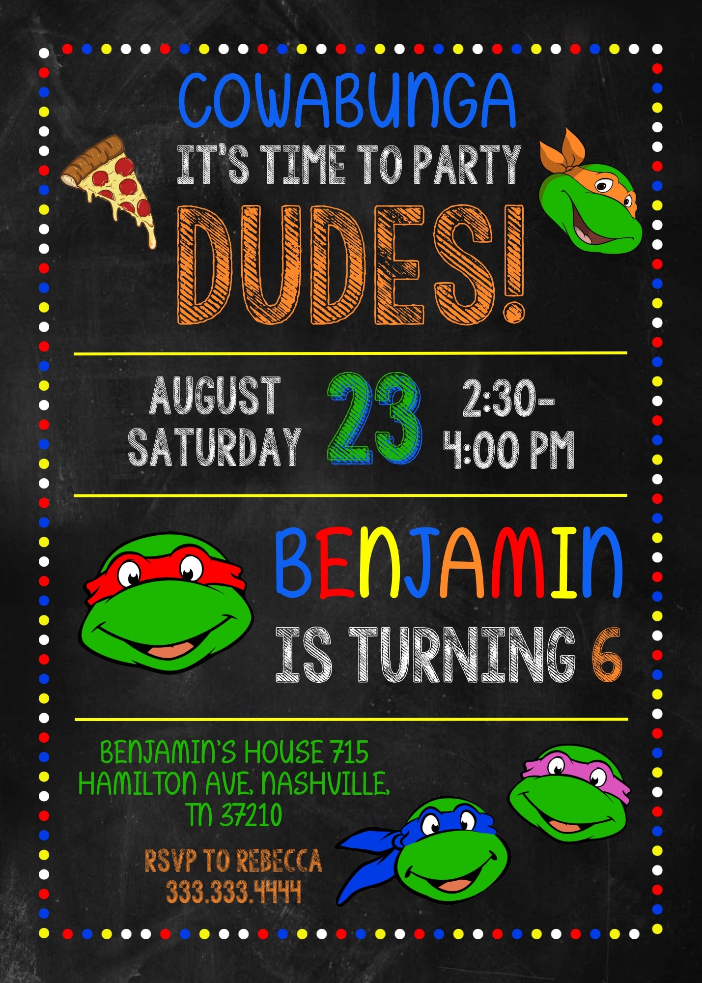 Teenage Mutant Ninja Turtles customizable invitation template | Share or Print | boy | HZ598