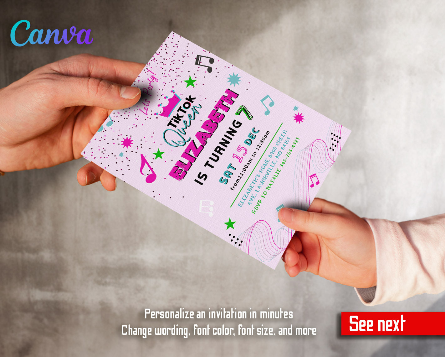 Tik Tok Party customizable invitation template | Share or Print | | RP096
