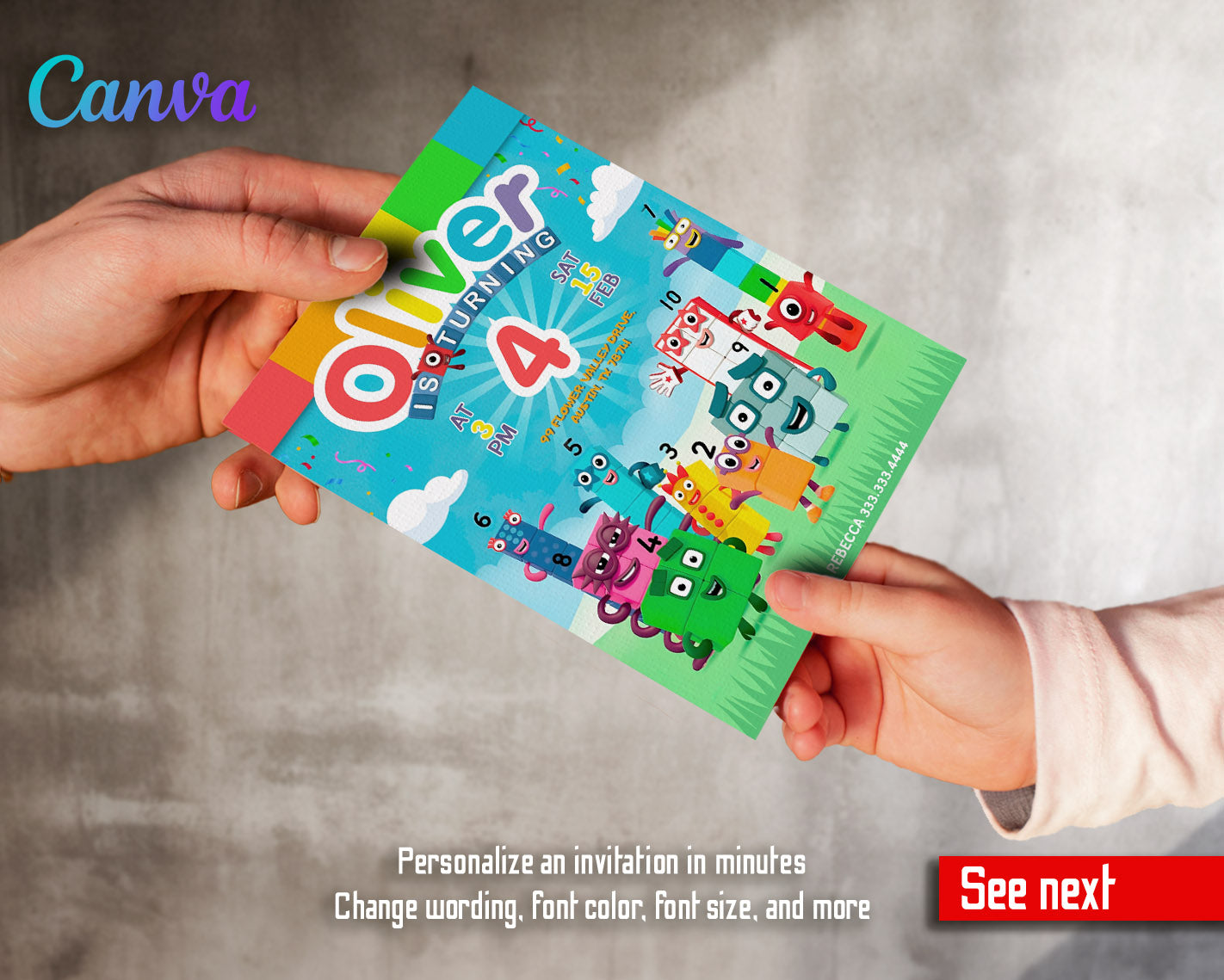 Numberblocks customizable invitation template | Share or Print | | YI577