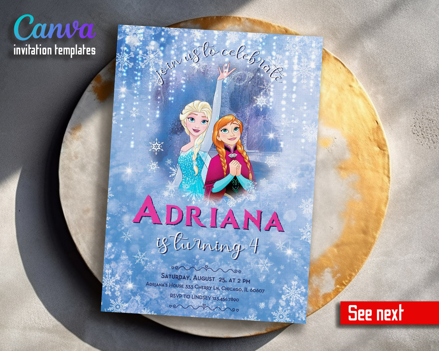 Frozen Elsa customizable invitation template | Share or Print | girl | ZD389