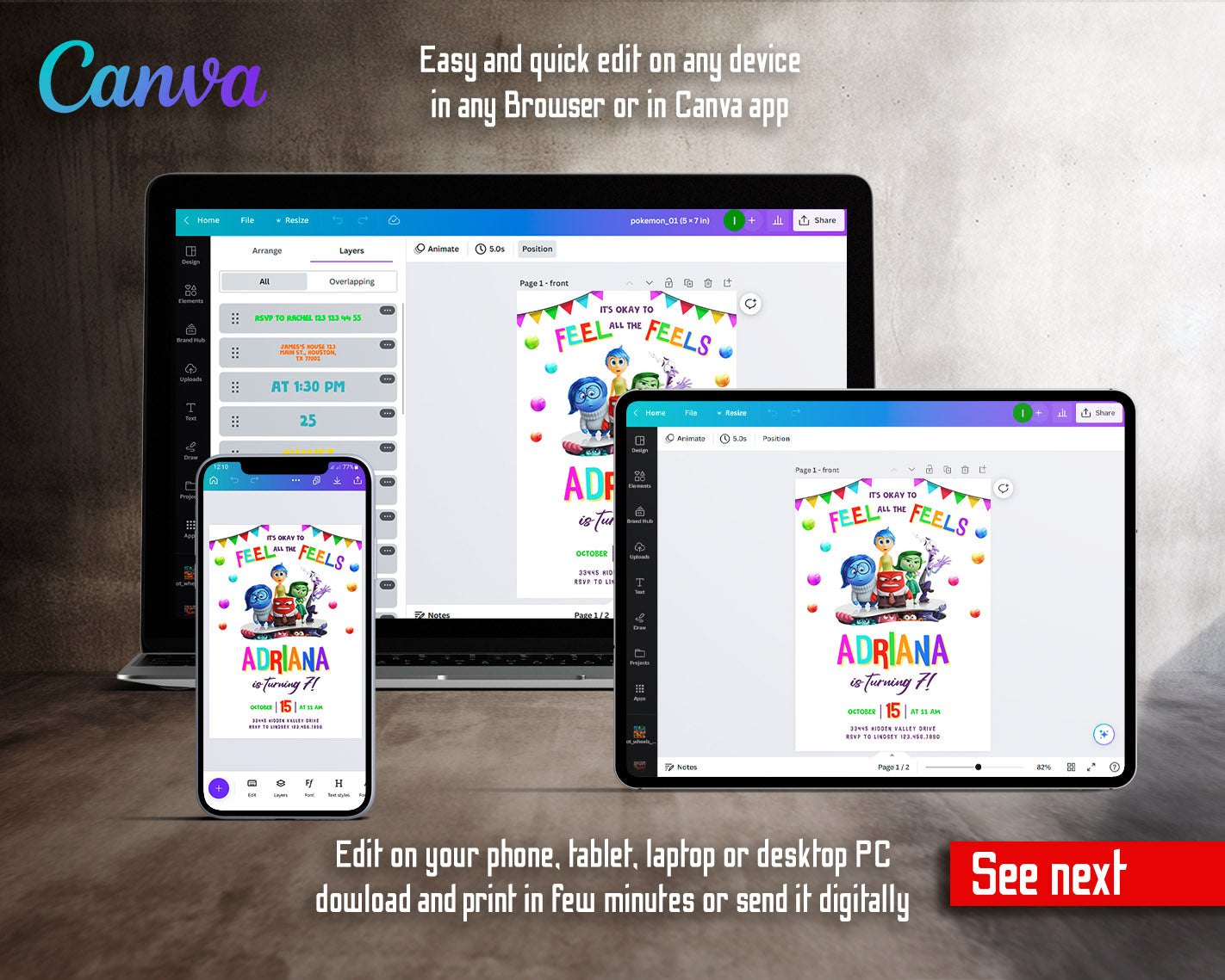 Inside Out 2 customizable invitation template | Share or Print | | LM225