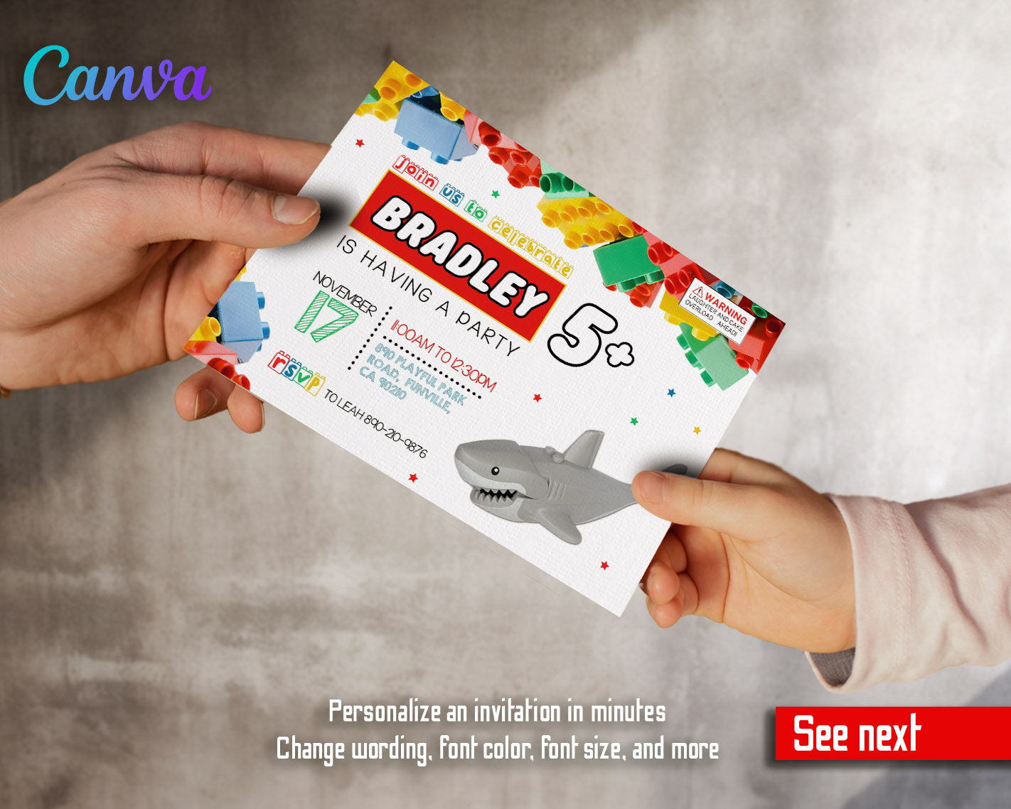 Lego Shark Jaws customizable invitation template | Share or Print | | LN548