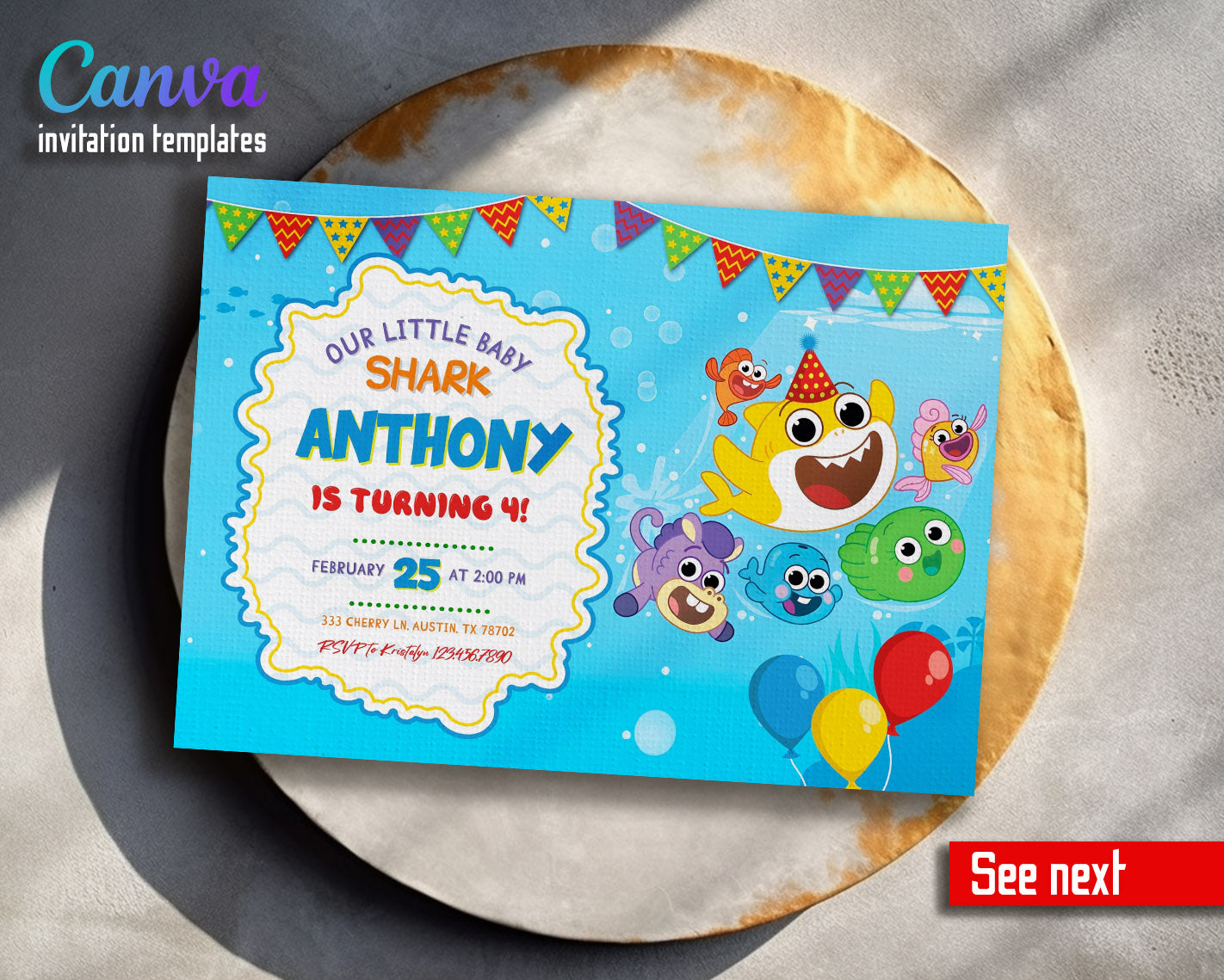 Baby Shark customizable invitation template | Share or Print | | OA538