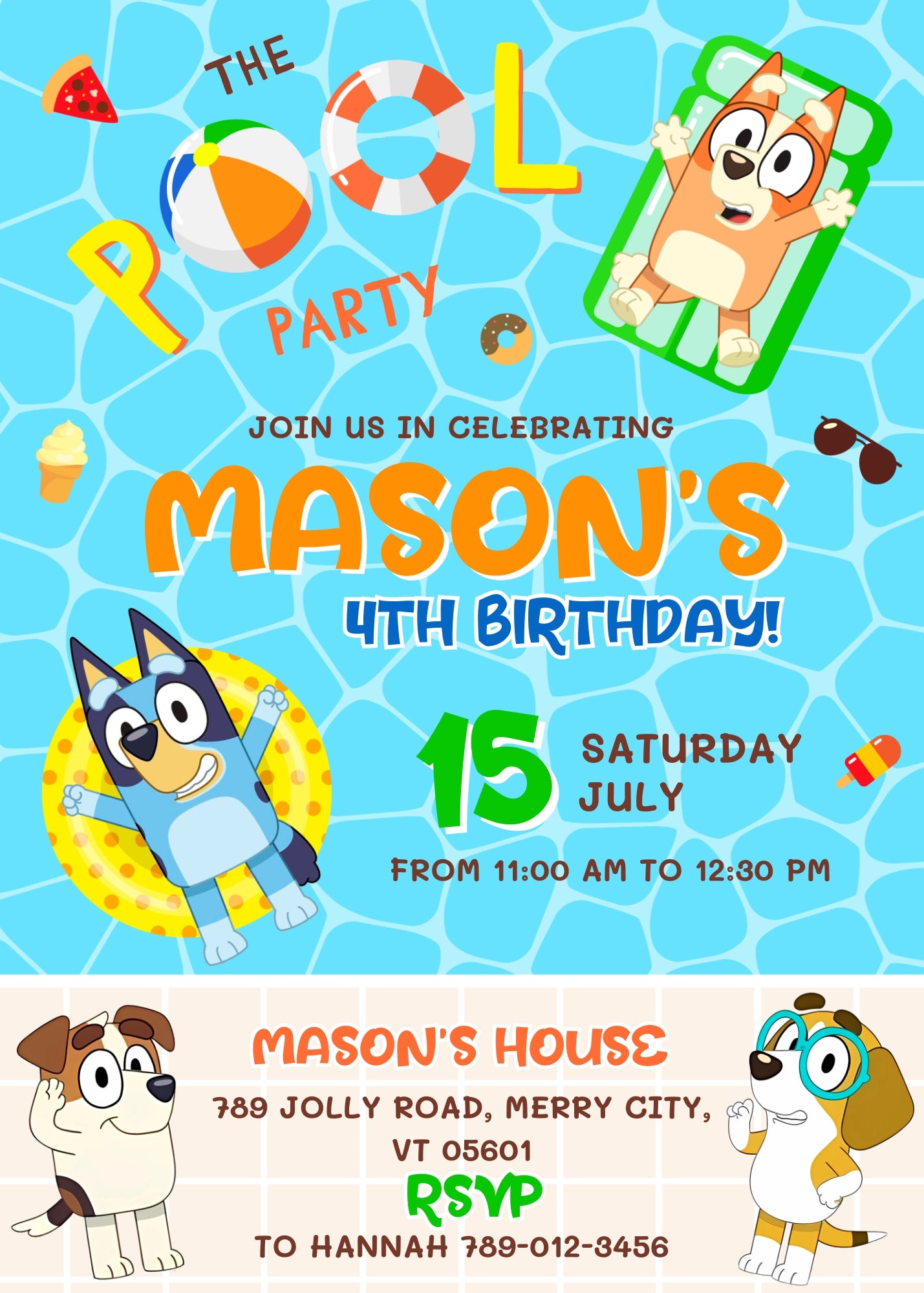 Bluey Bingo Pool customizable invitation template | Share or Print | | ZR285