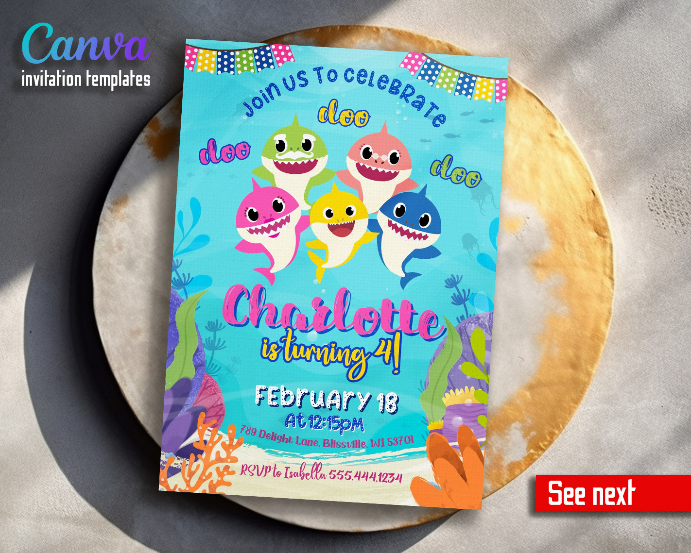 Baby Shark customizable invitation template | Share or Print | | MD129
