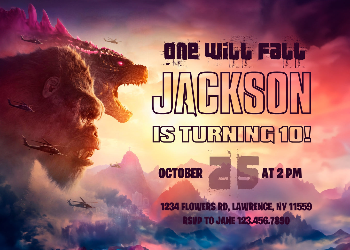 Godzilla X King Kong customizable invitation template | Share or Print | | ZH357