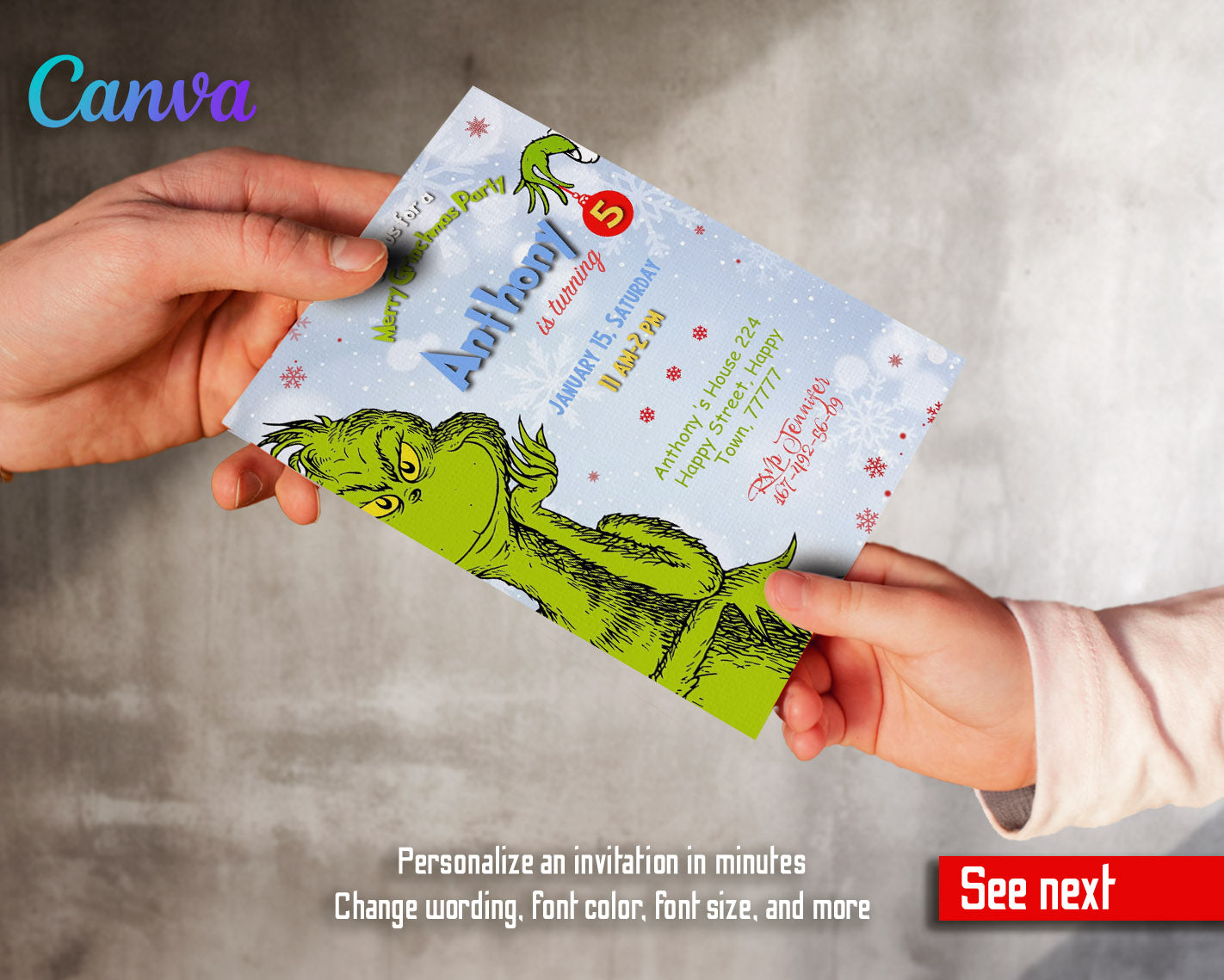 The Grinch Merry Grinchmas customizable invitation template | Share or Print | | GM831