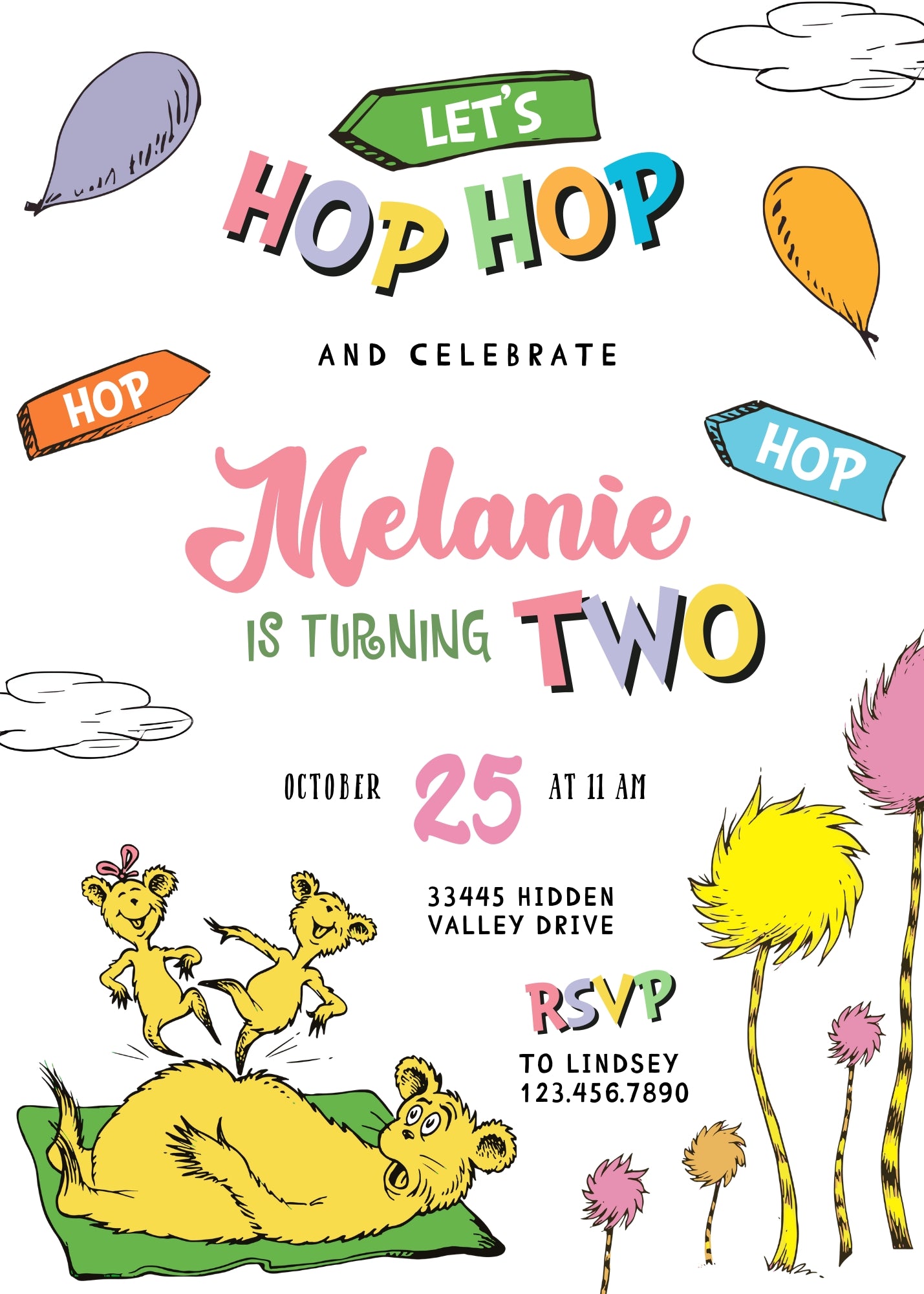 Dr Seuss Hop on Pop customizable invitation template | Share or Print | | VU193