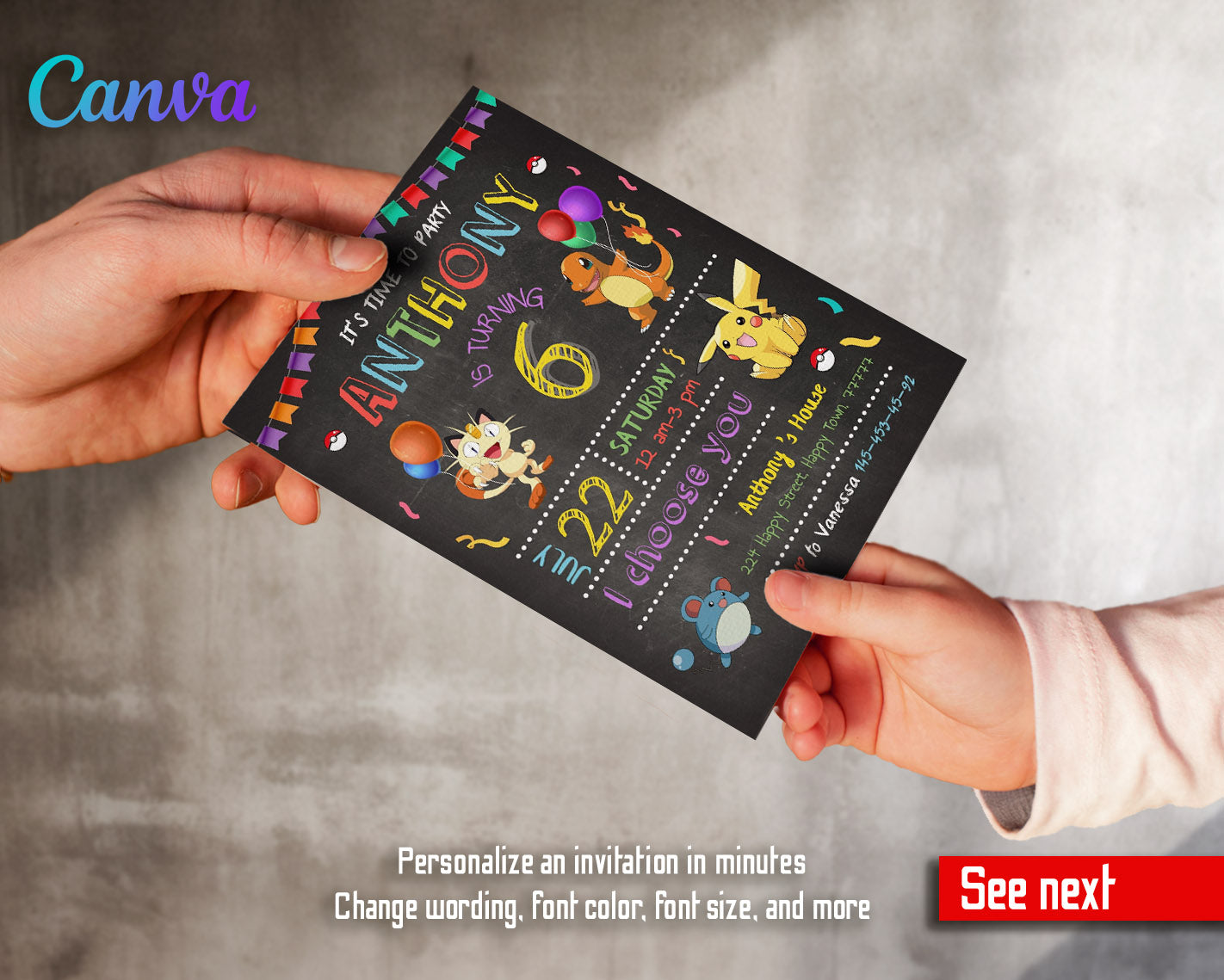 Pokemon Pikachu customizable invitation template | Share or Print | | OY023