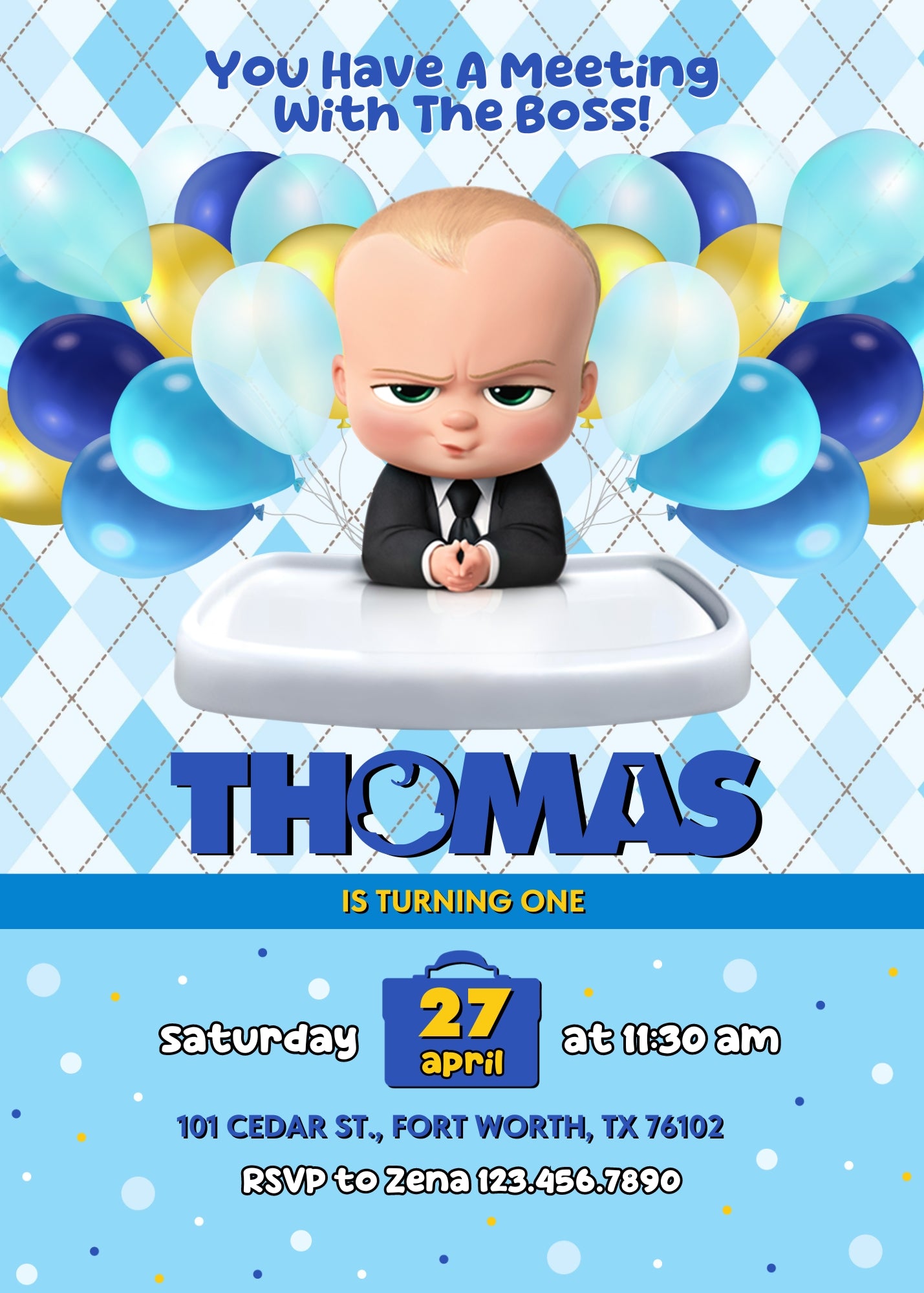 Baby Boss customizable invitation template | Share or Print | boy | TW946