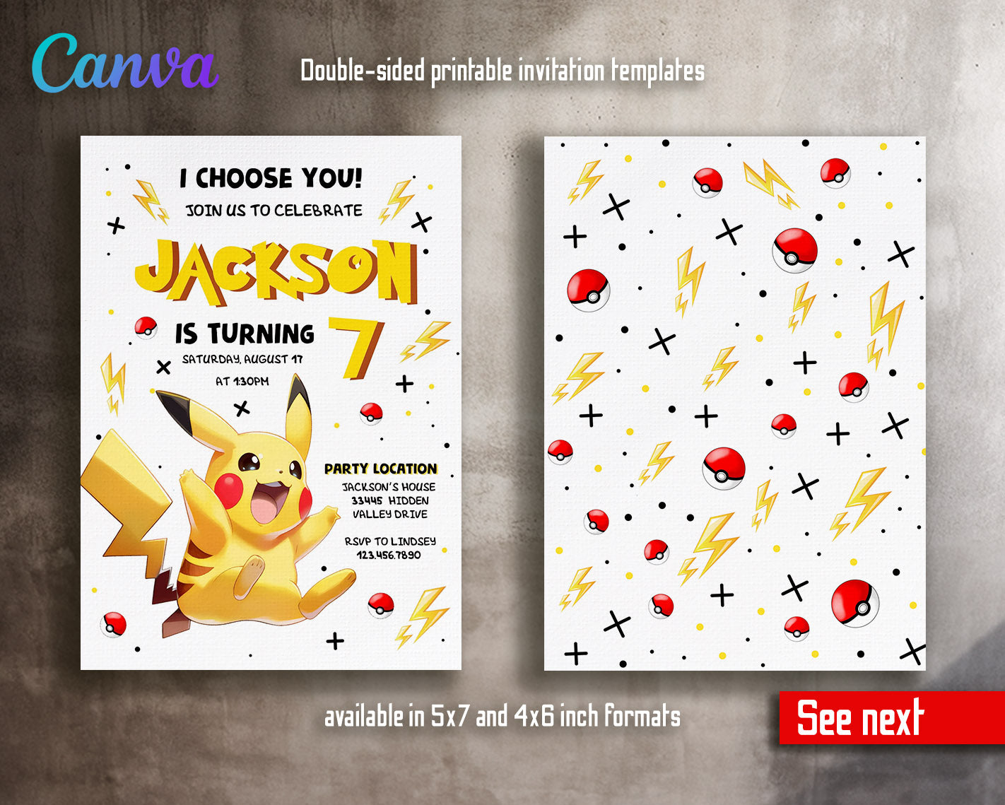 Pokemon Pikachu customizable invitation template | Share or Print | | PZ176