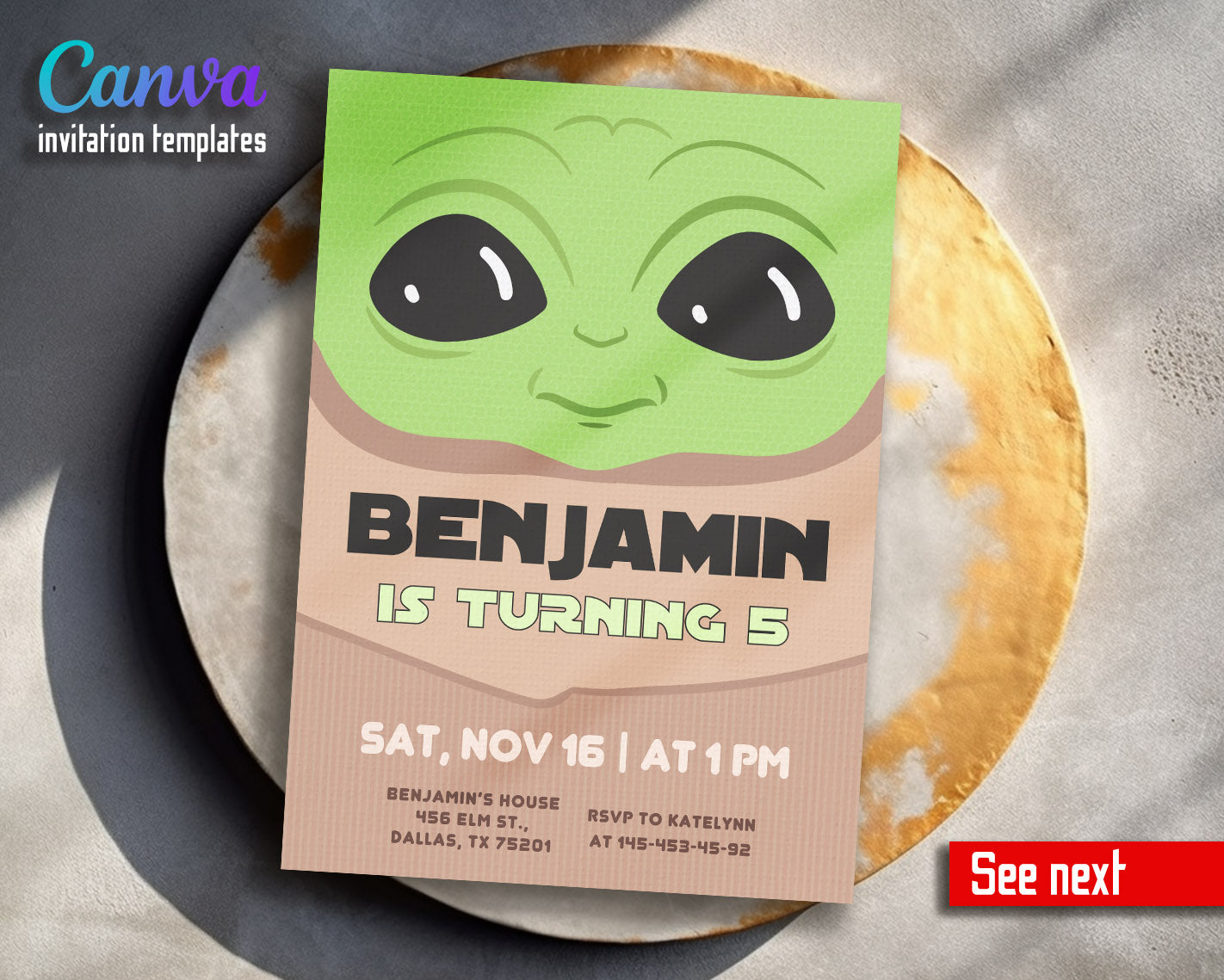 Baby Yoda Grogu Star Wars Mandalorian customizable invitation template | Share or Print | boy | LR311