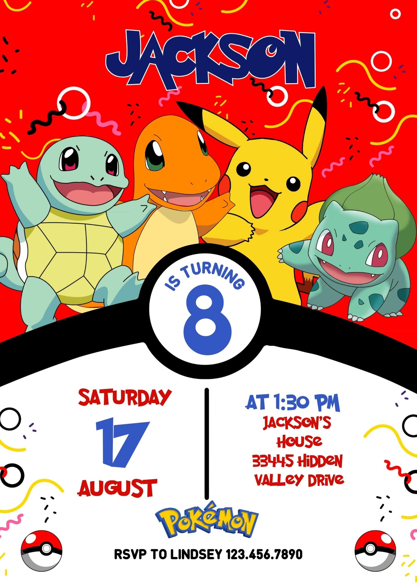 Pokemon Pikachu customizable invitation template | Share or Print | | KM130