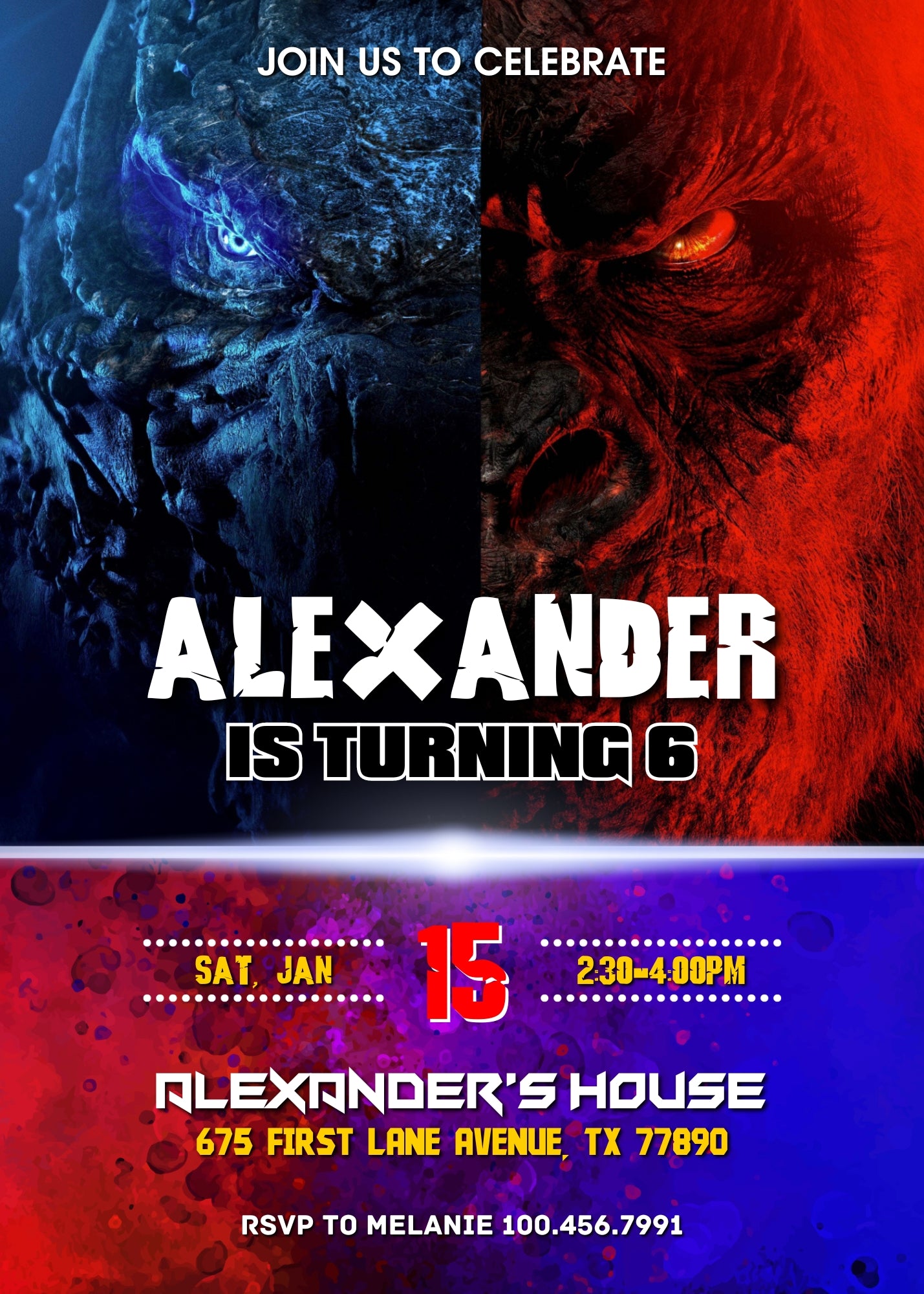 Godzilla X King Kong customizable invitation template | Share or Print | | MG387