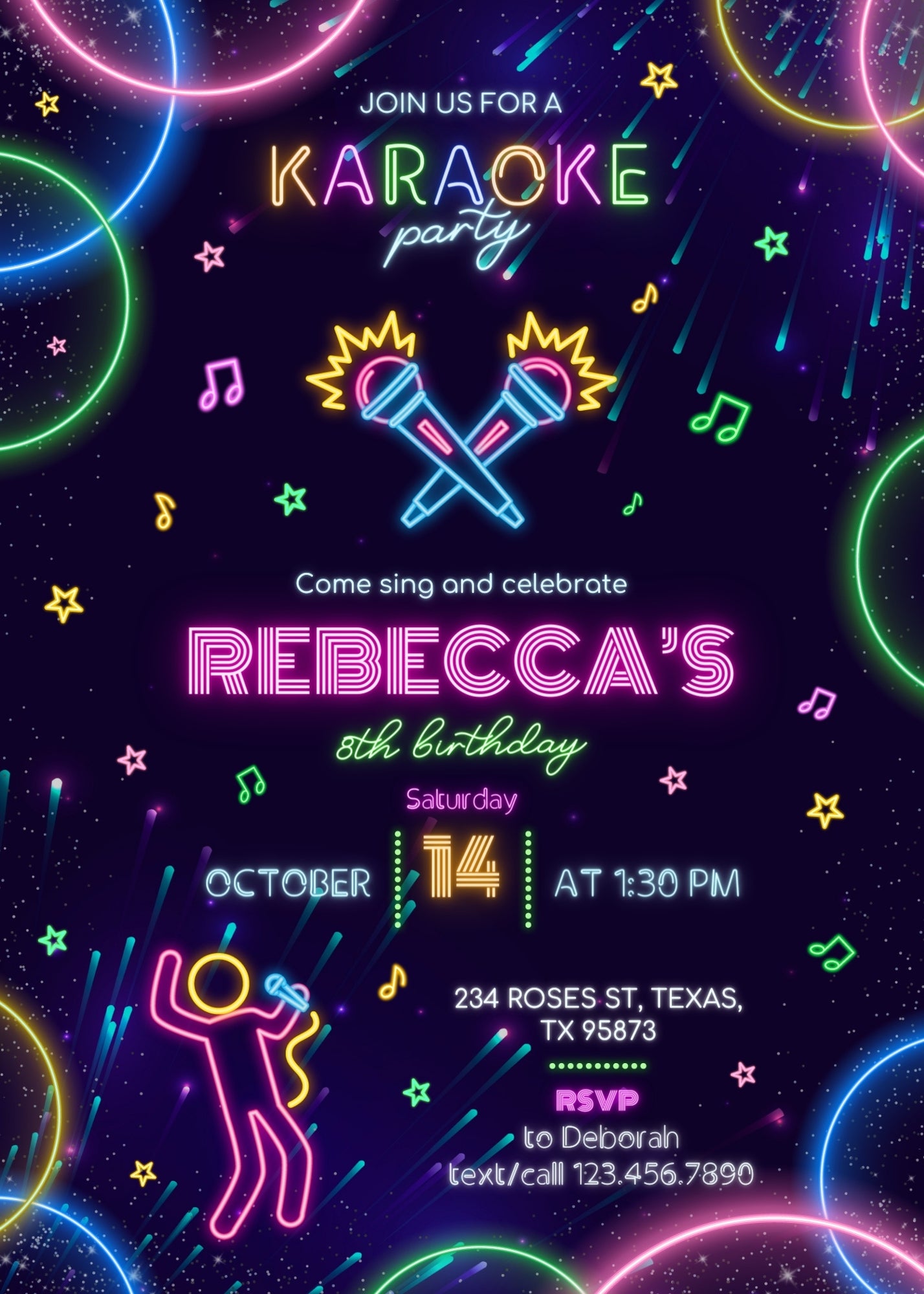 Karaoke Sing Glow customizable invitation template | Share or Print | | BJ697