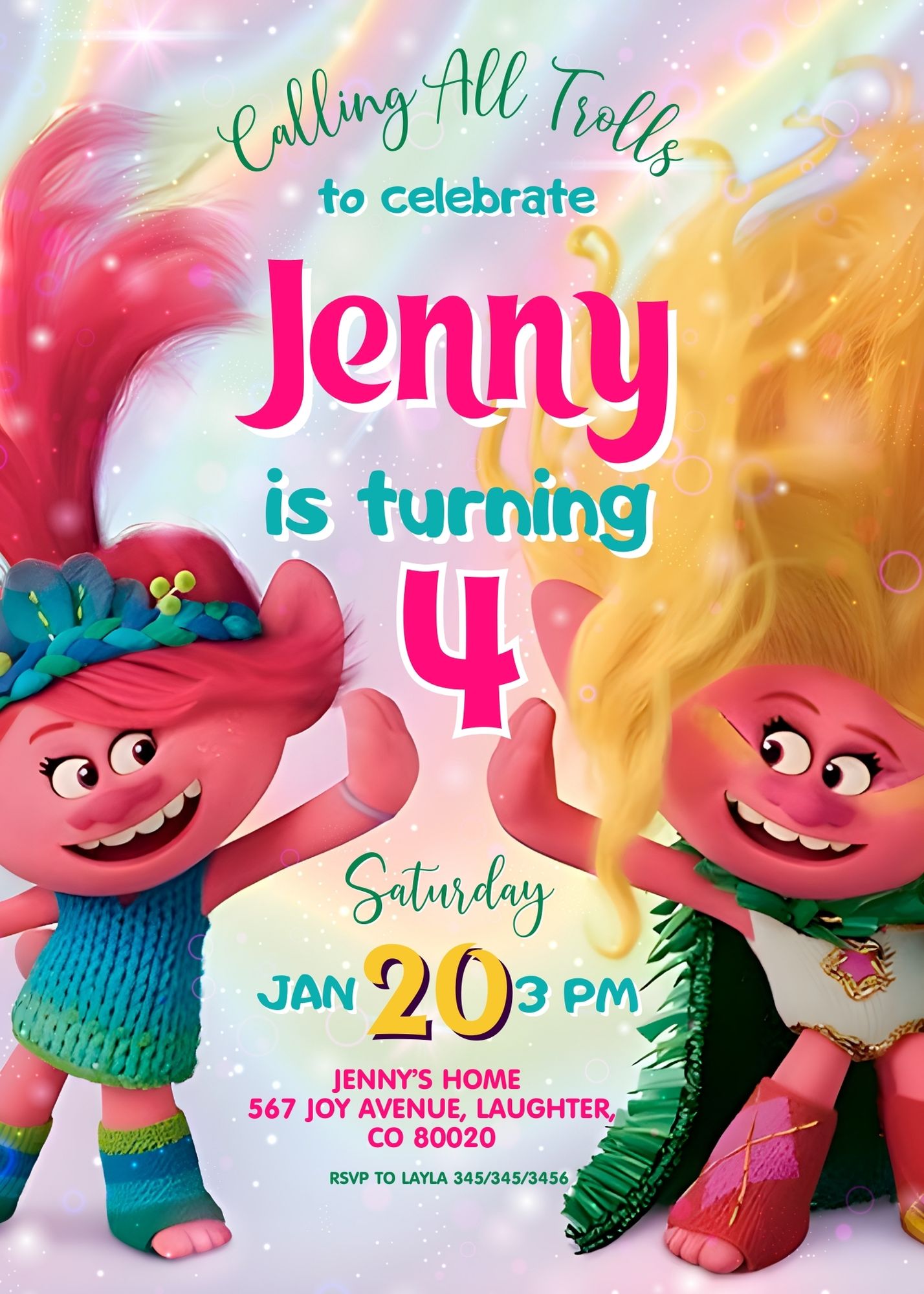 Trolls Poppy customizable invitation template | Share or Print | | LD298