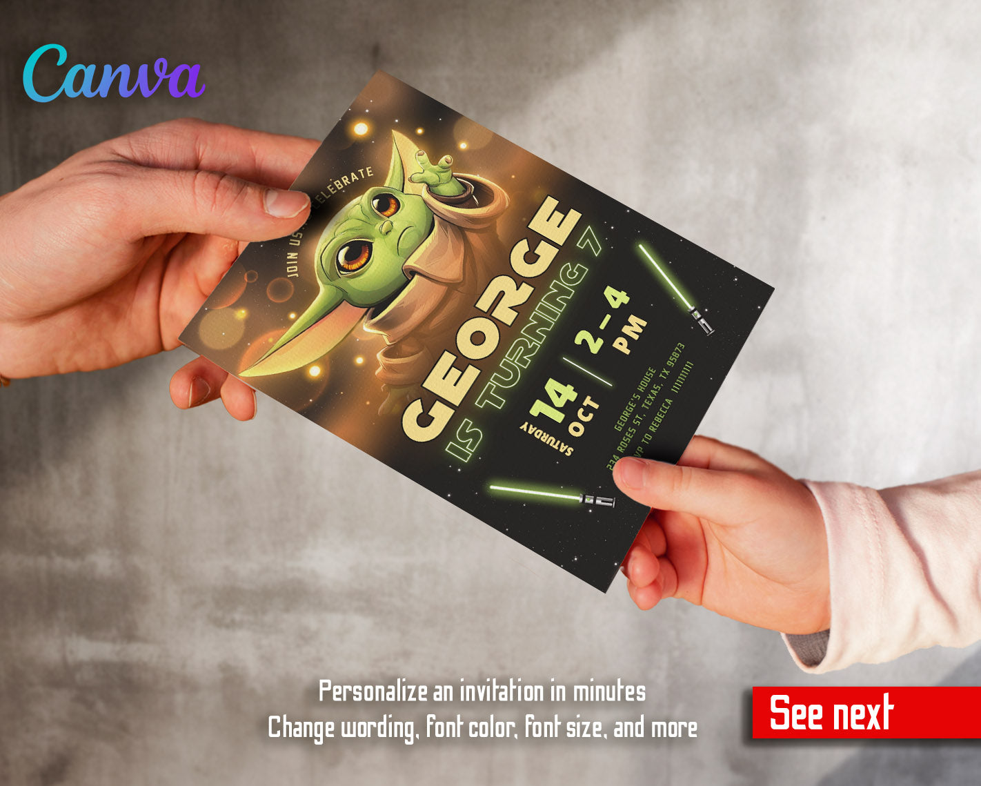 Baby Yoda Grogu Star Wars Mandalorian customizable invitation template | Share or Print | boy | CO634