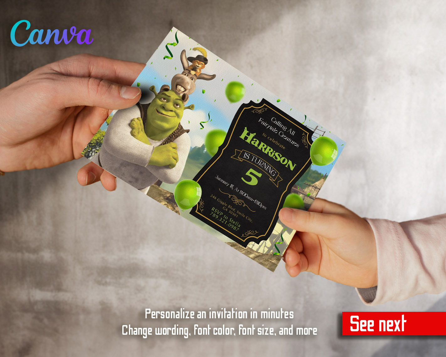 Shrek customizable invitation template | Share or Print | | PQ544