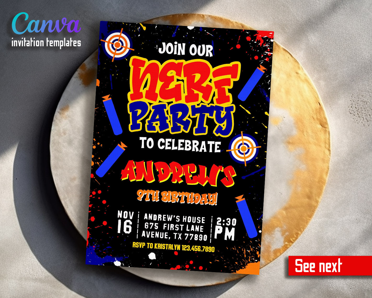 NERF Dart Wars customizable invitation template | Share or Print | boy | QB406