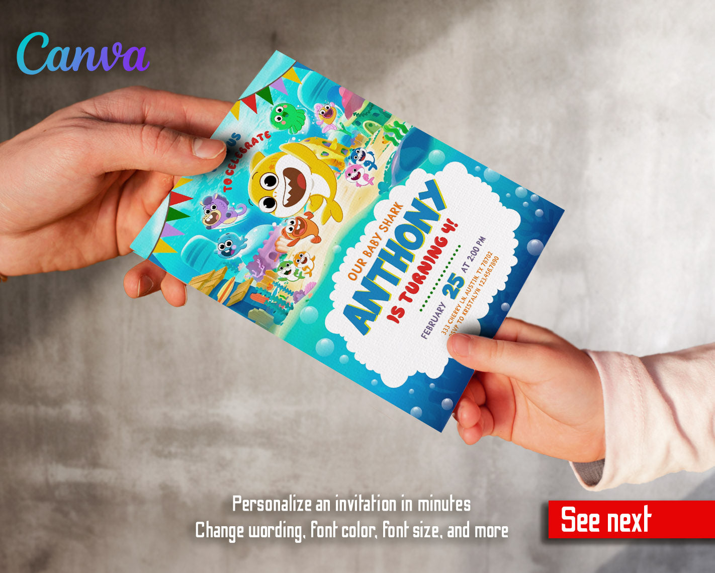 Baby Shark customizable invitation template | Share or Print | | YK418