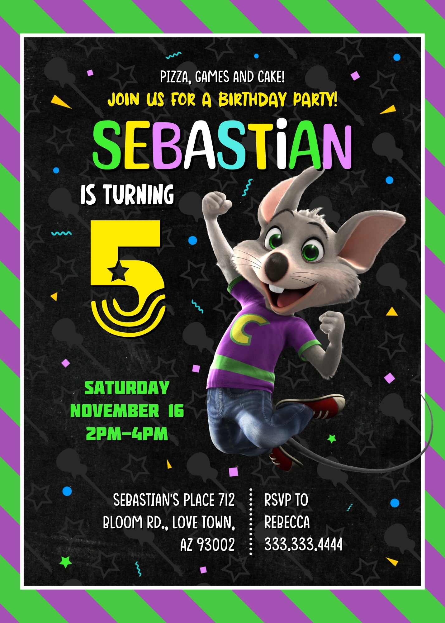 Chuck E. Cheese customizable invitation template | Share or Print | | KS720