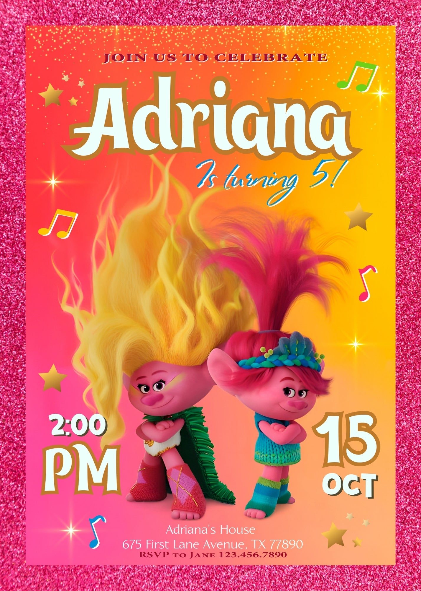 Trolls Poppy customizable invitation template | Share or Print | | XH779