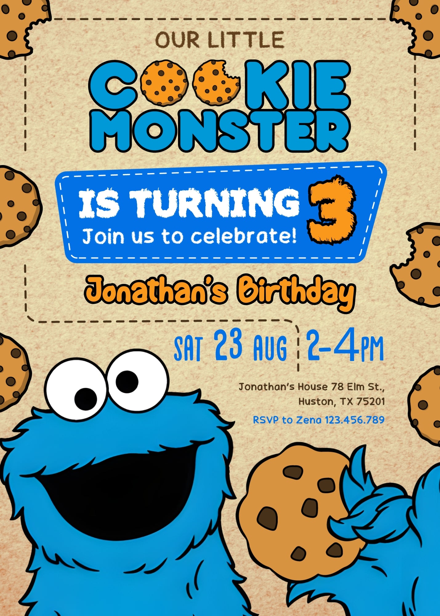 Sesame Street Cookie Monster customizable invitation template | Share or Print | | HC179
