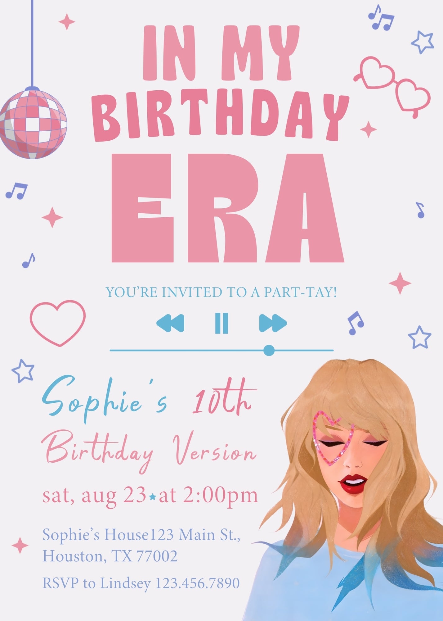 Taylor Swift Eras Tour customizable invitation template | Share or Print | girl | LW958