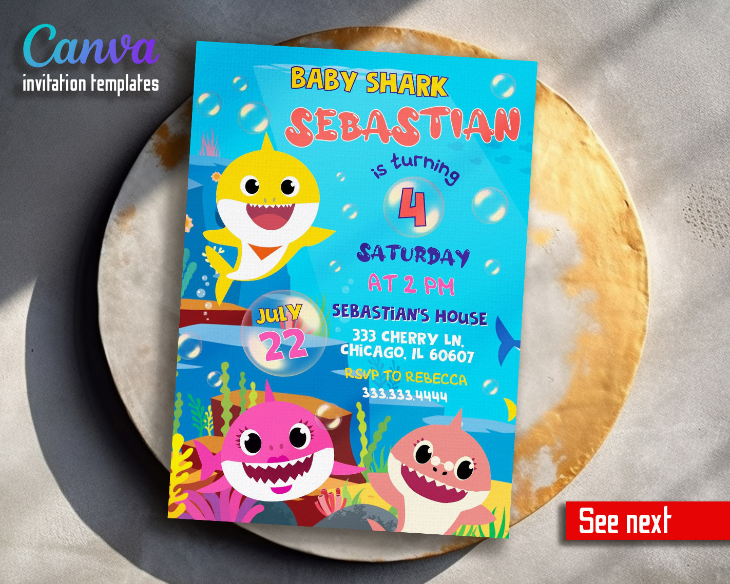 Baby Shark customizable invitation template | Share or Print | | SI761