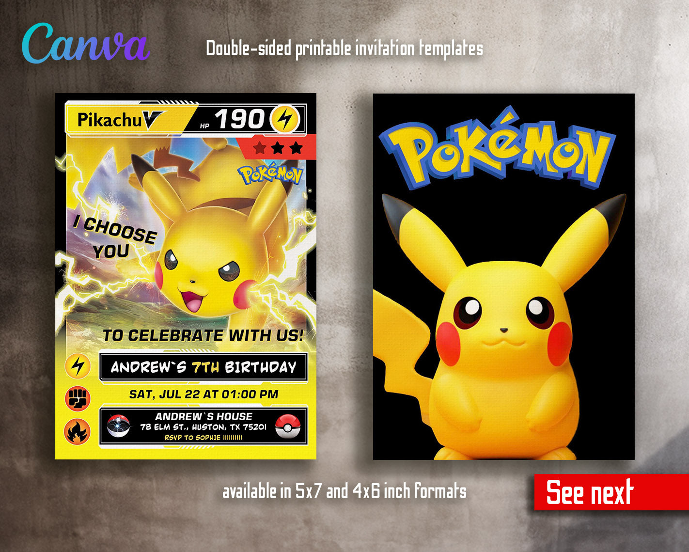 Pokemon Pikachu customizable invitation template | Share or Print | | KA483