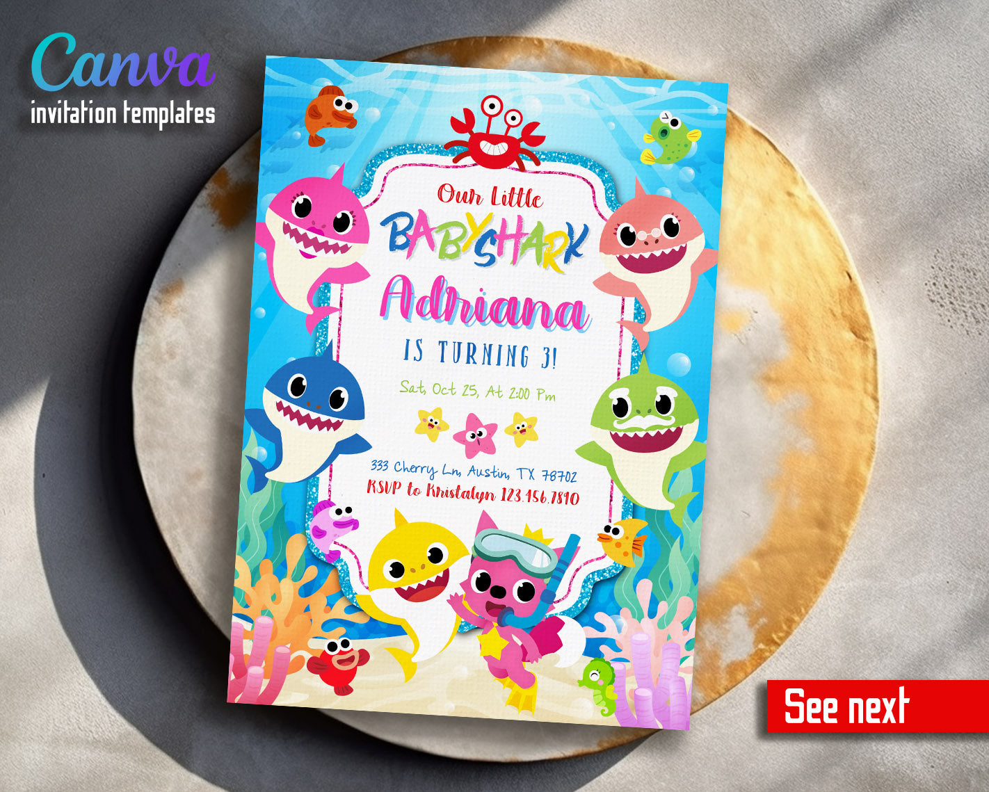 Baby Shark customizable invitation template | Share or Print | | UU809