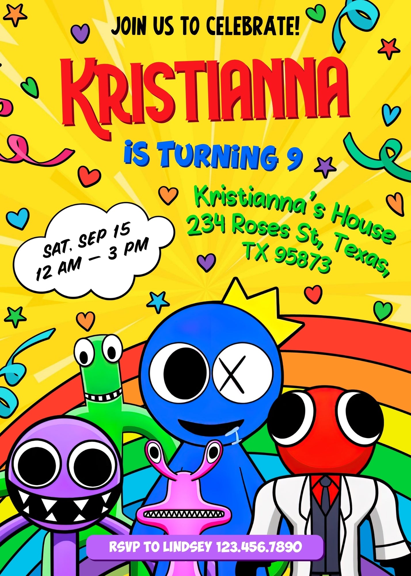 Rainbow Friends customizable invitation template | Share or Print | | NY884