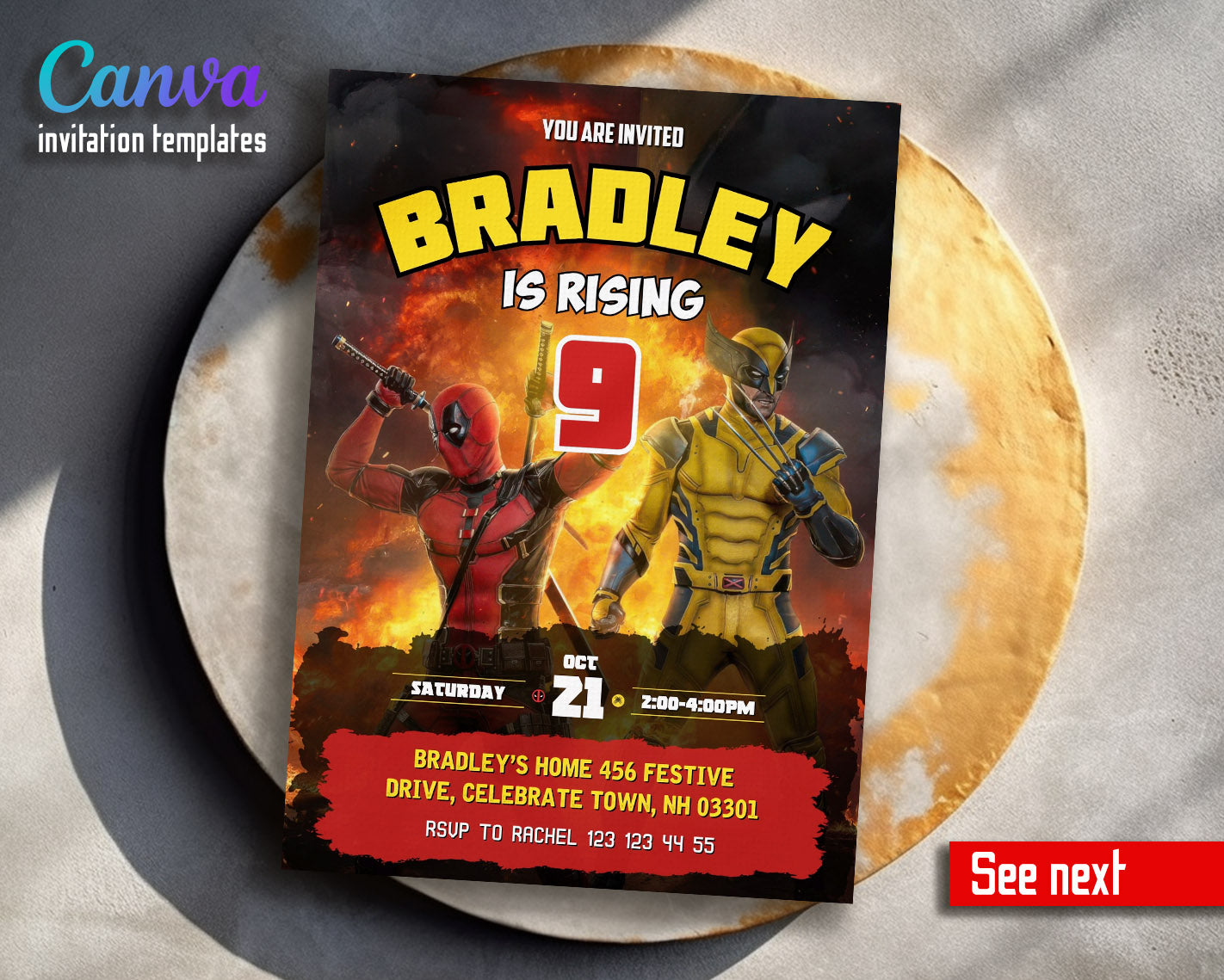 Deadpool Wolverine Marvel customizable invitation template | Share or Print | boy | DF293