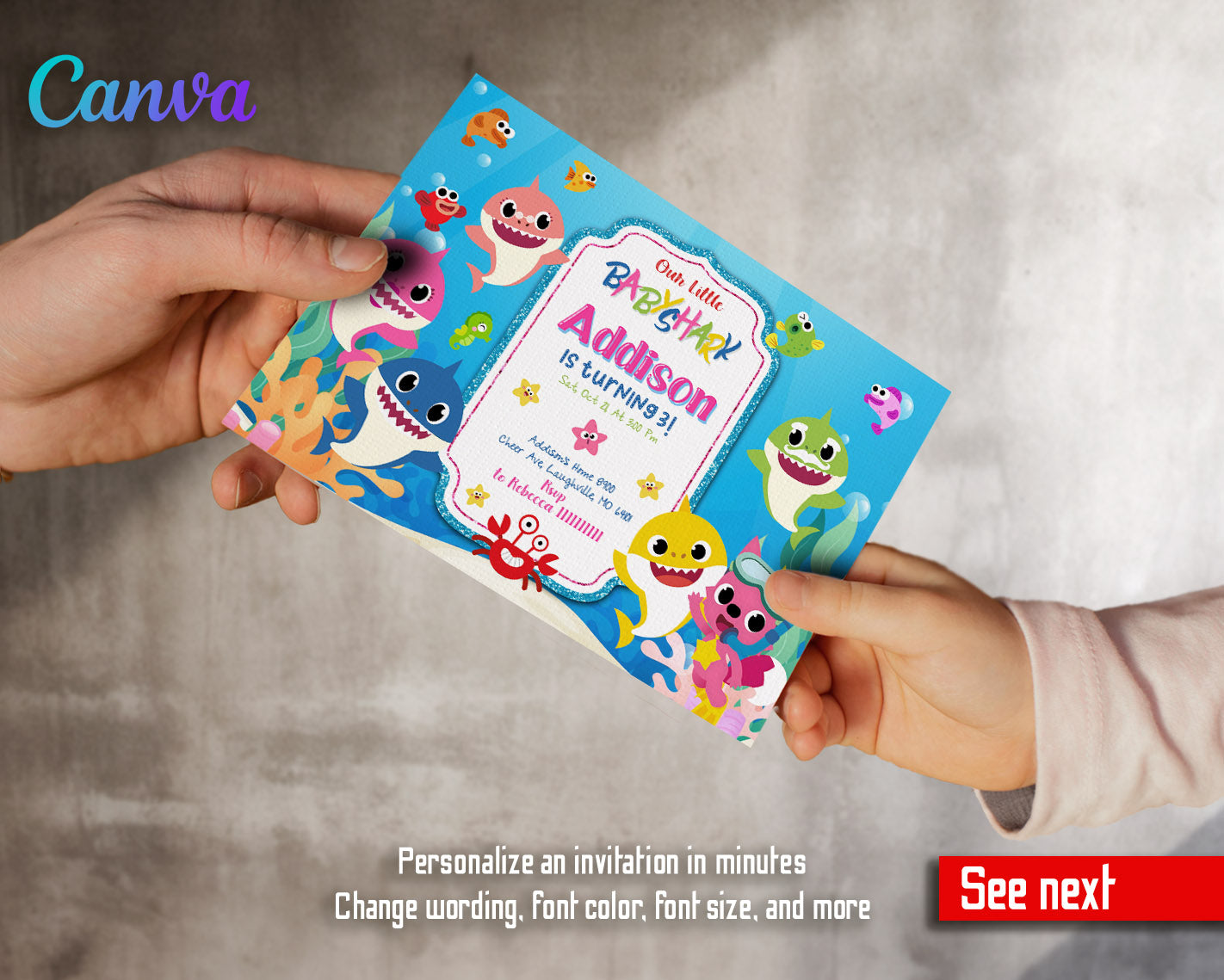 Baby Shark customizable invitation template | Share or Print | | CB529