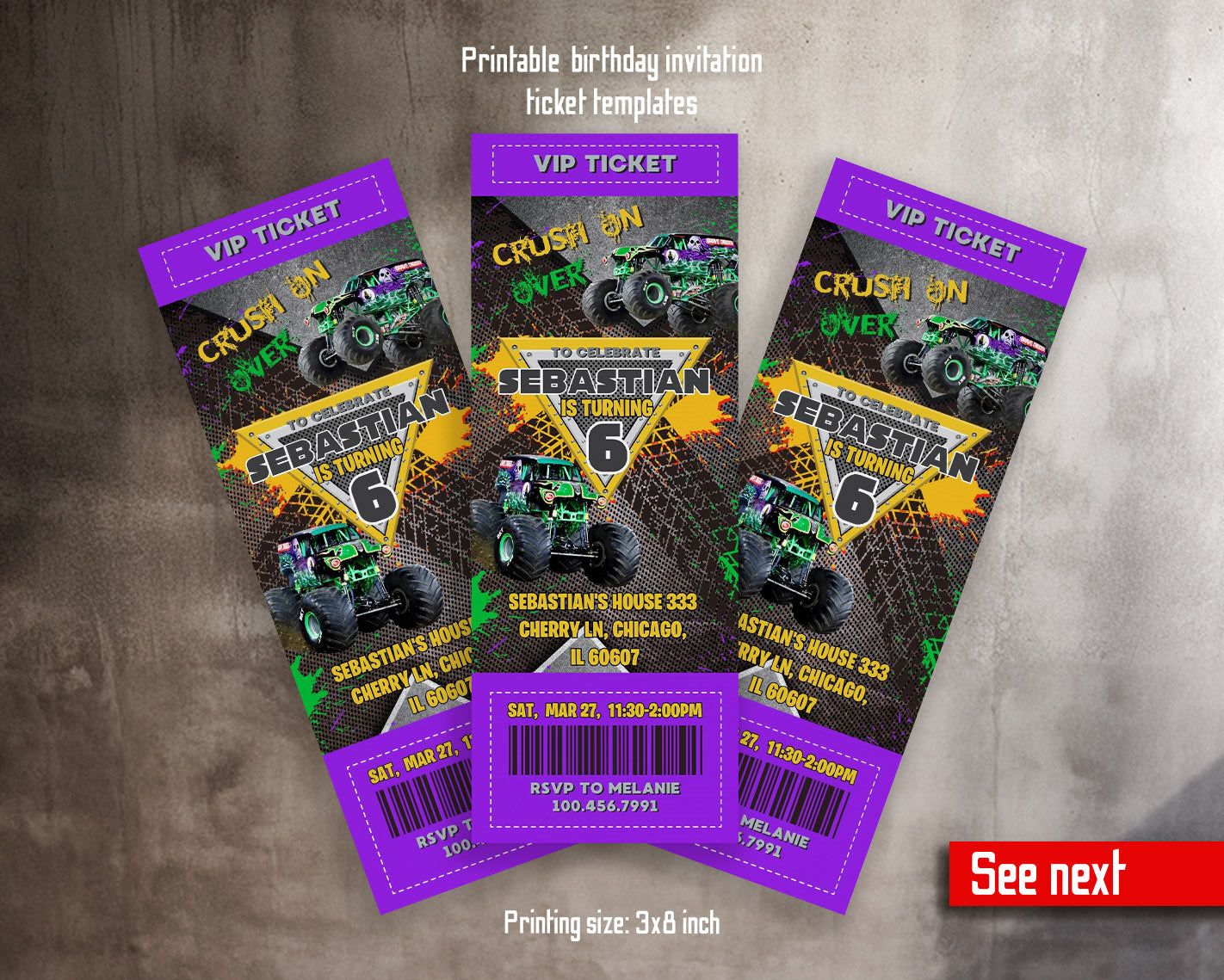 Monster Jam Monster Truck customizable invitation template | Share or Print | boy | QF172