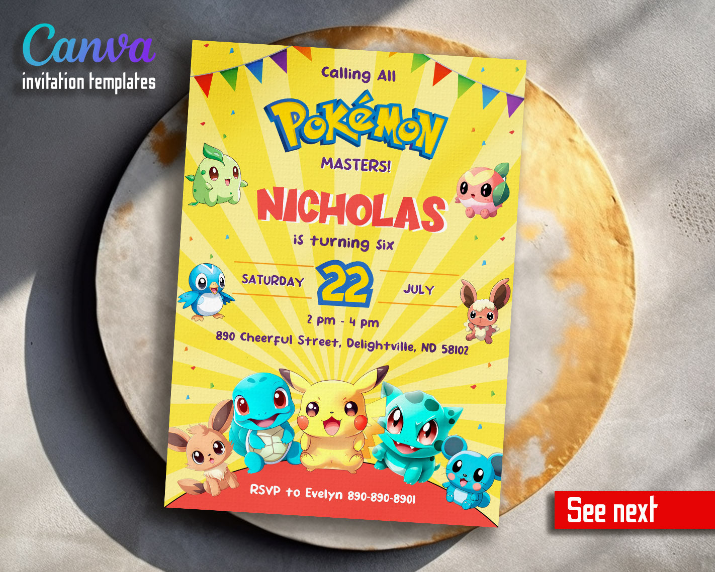 Pokemon Pikachu customizable invitation template | Share or Print | | NF760