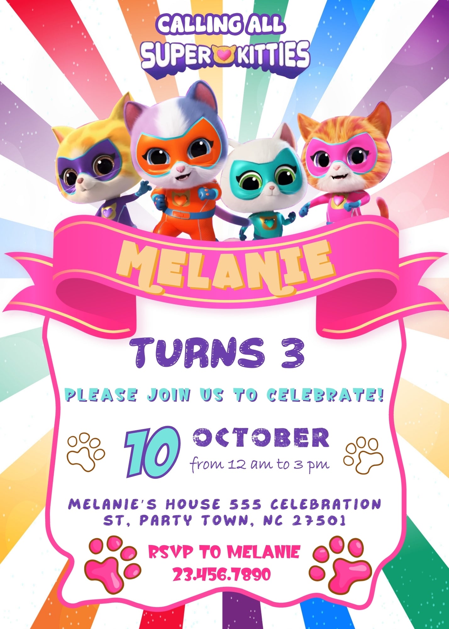 SuperKitties customizable invitation template | Share or Print | | XU042